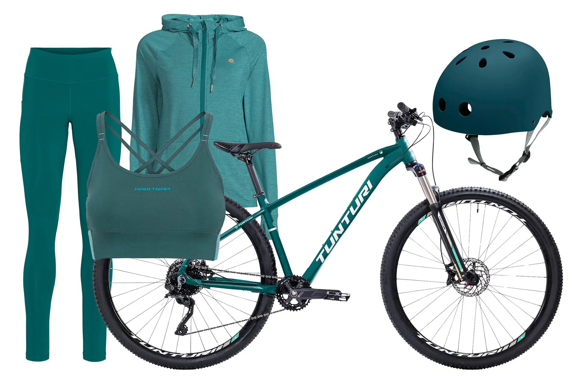 Vihreä urheiluasu ja vihreä polkupyörä