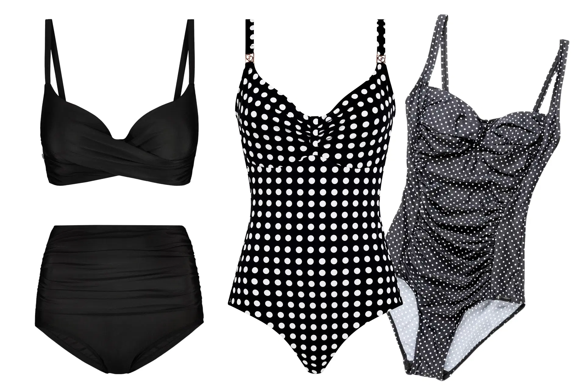 Retrohenkiset bikinit ja kaksi uimapukua