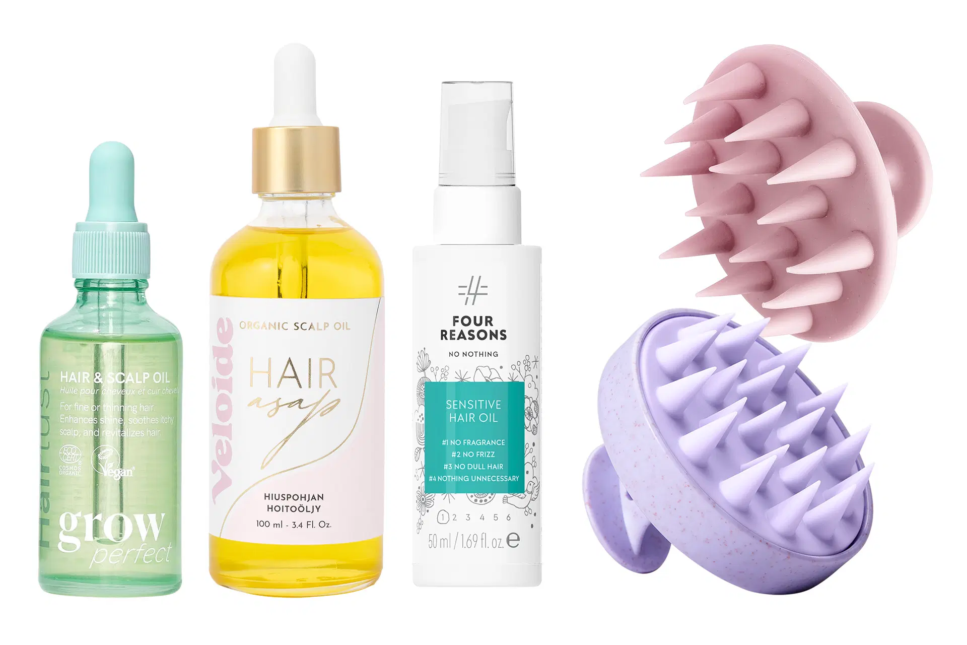 Hiuspohjaöljyjä ja hiuspohjakampoja