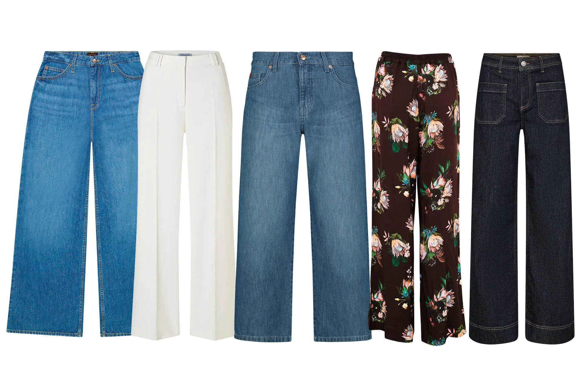 Leveälahkeisia housuja