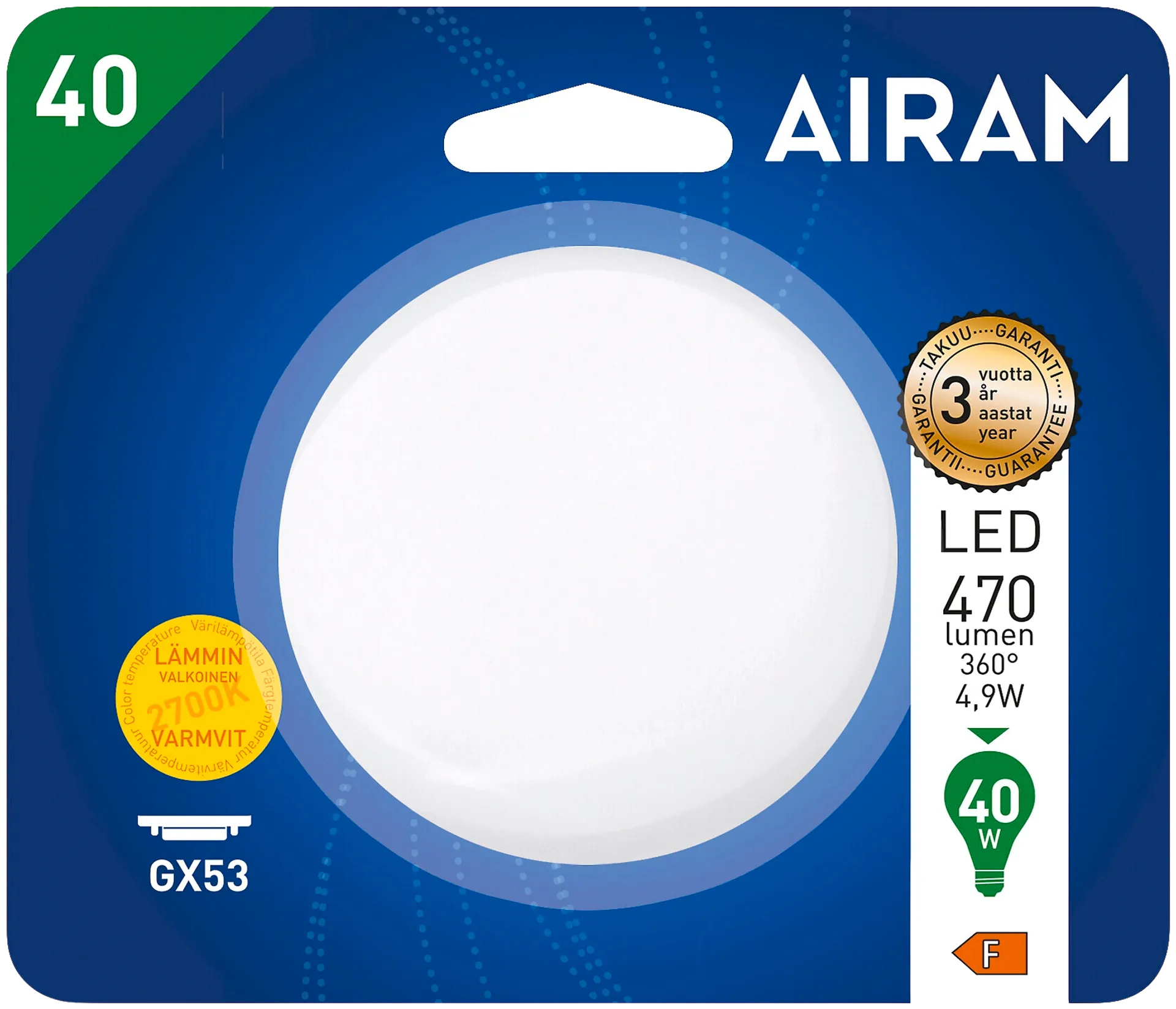 Airam LED kämmenlamppu 4.9W Gx53 470lm - 2