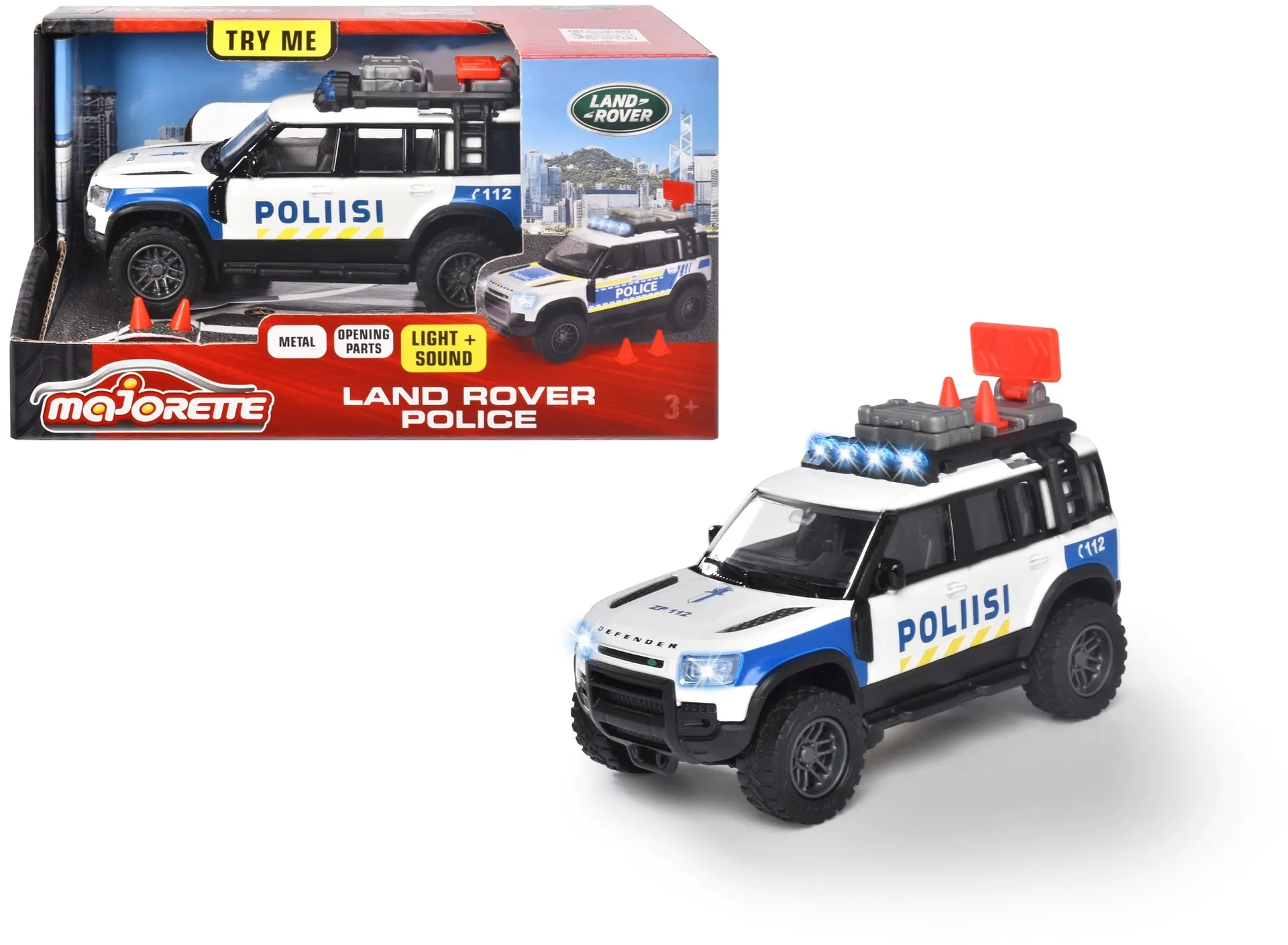 Majorette Grand Series Land Rover, suomalainen poliisiauto, valo- ja äänitoiminto, 12,5 cm - 1