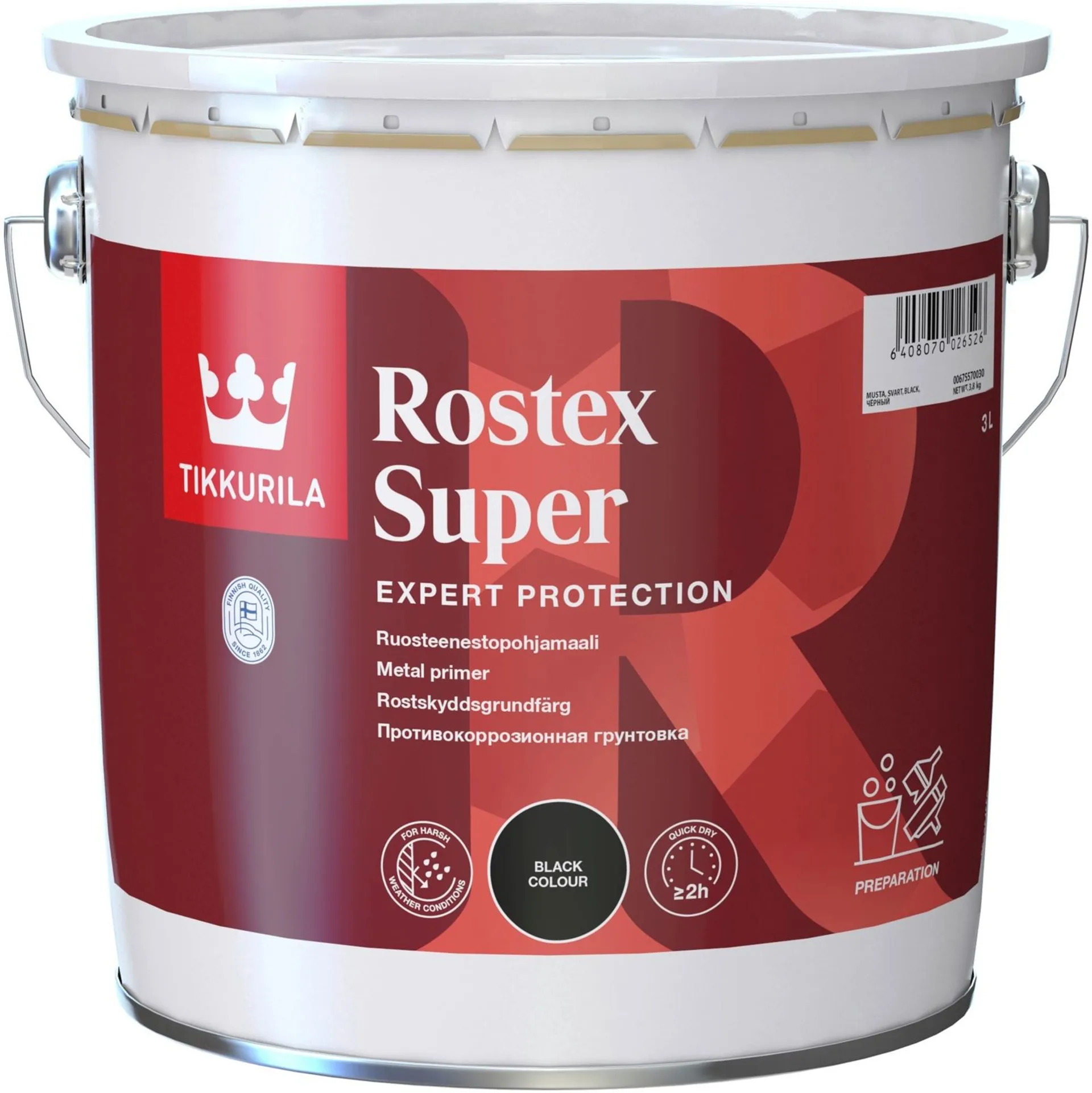 Tikkurila Rostex Super ruosteenestopohjamaali 3l musta himmeä