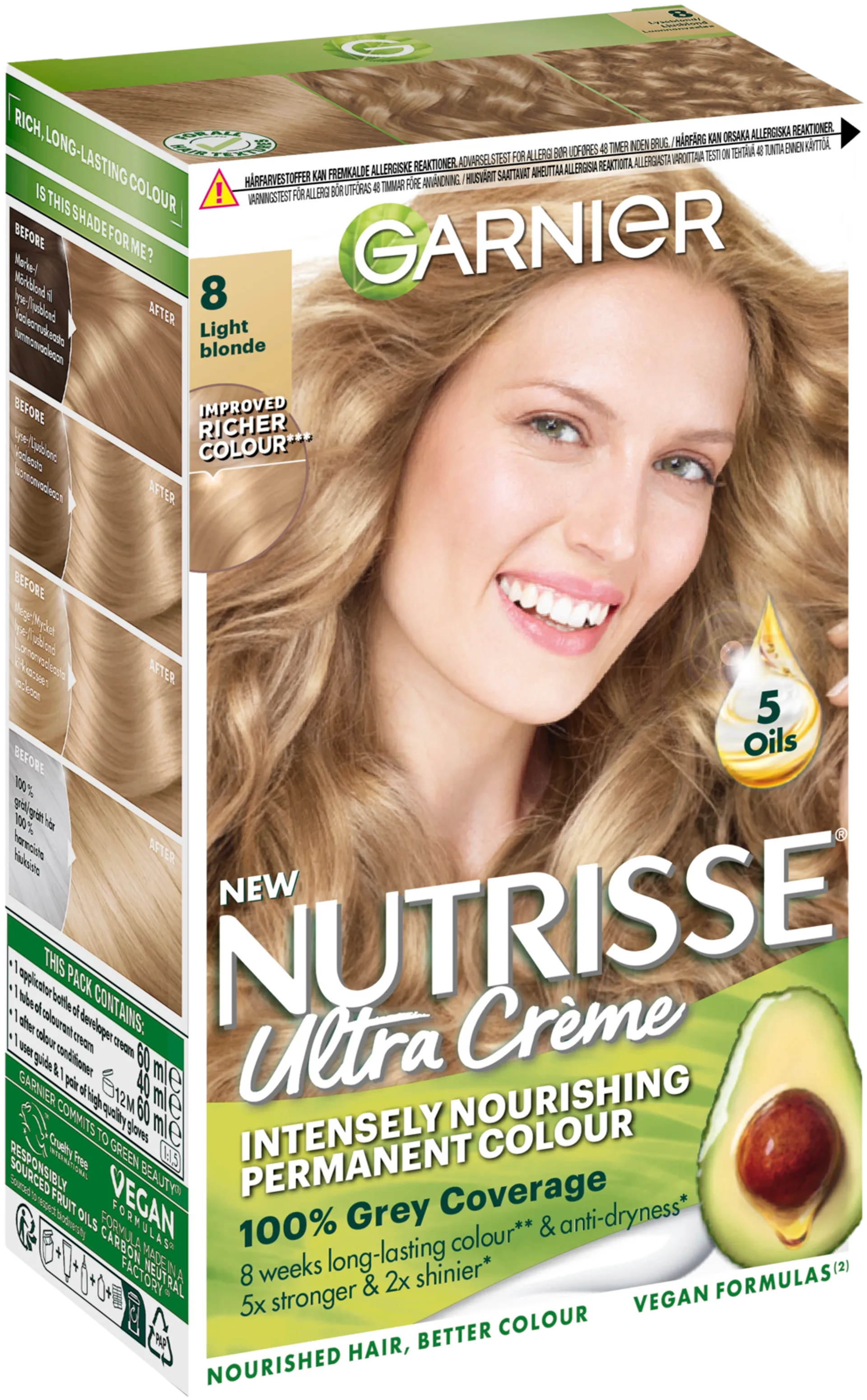 Garnier Nutrisse Ultra Creme 8.0 Light Blonde Luonnonvaalea kestoväri  1kpl - 1