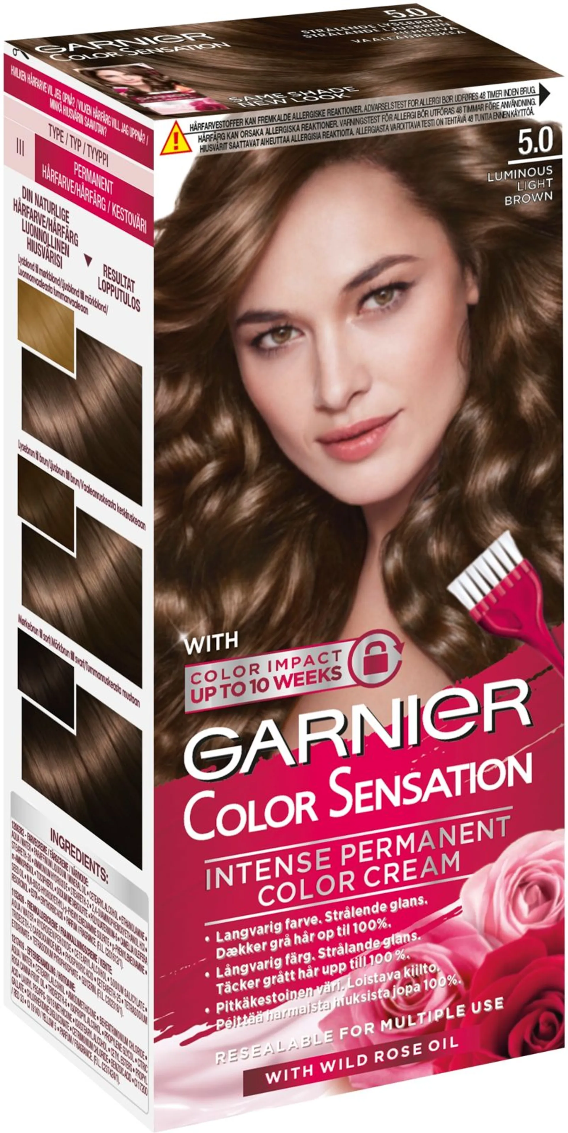 Garnier Color Sensation 5.0  Luminous Light Brown Hehkuva vaaleanruskea kestoväri 1 kpl