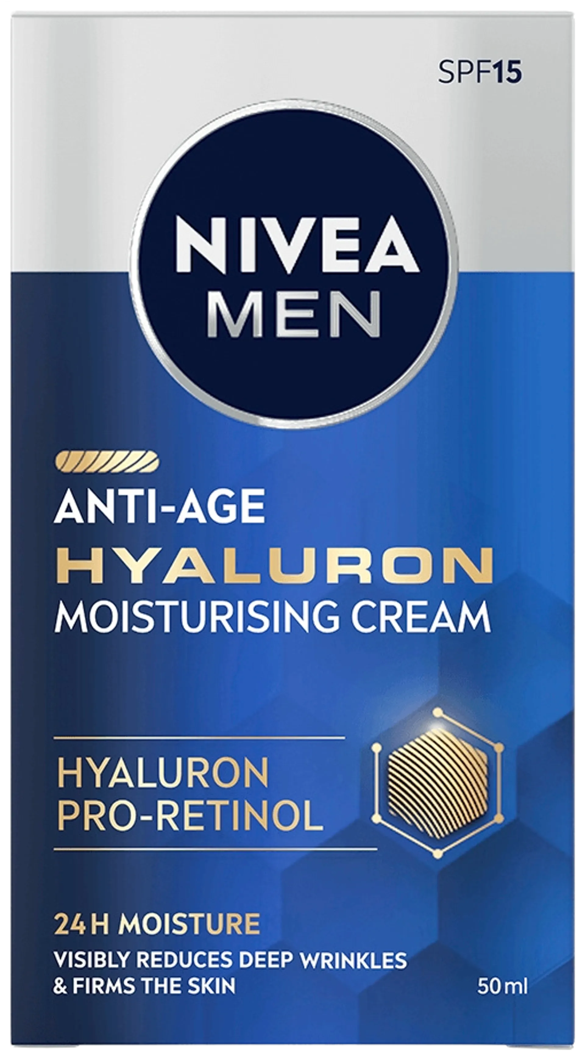 NIVEA MEN 50ml Anti-Age Hyaluron Face Moisturising Cream SPF15 -kasvovoide - 1