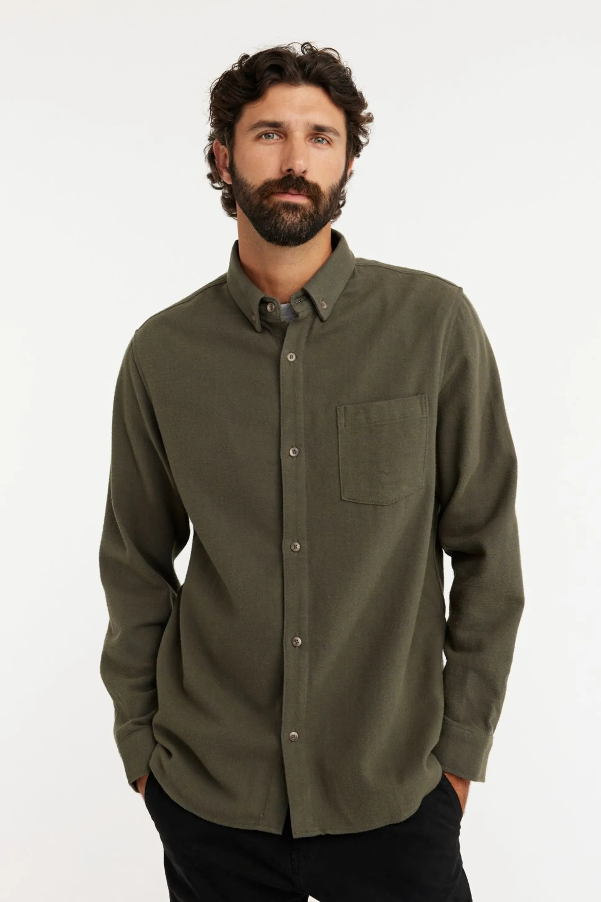 Finlayson miesten flanellipaita - Olive green - 3