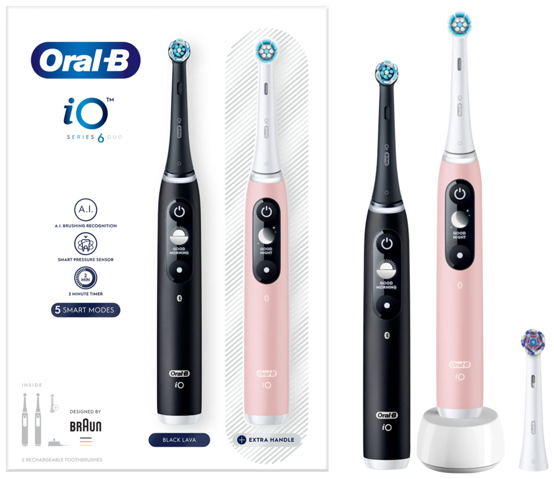 Oral-B iO6 Black Lava ja Pink Sand -Sähköhammasharja Braun-tekniikalla - 1