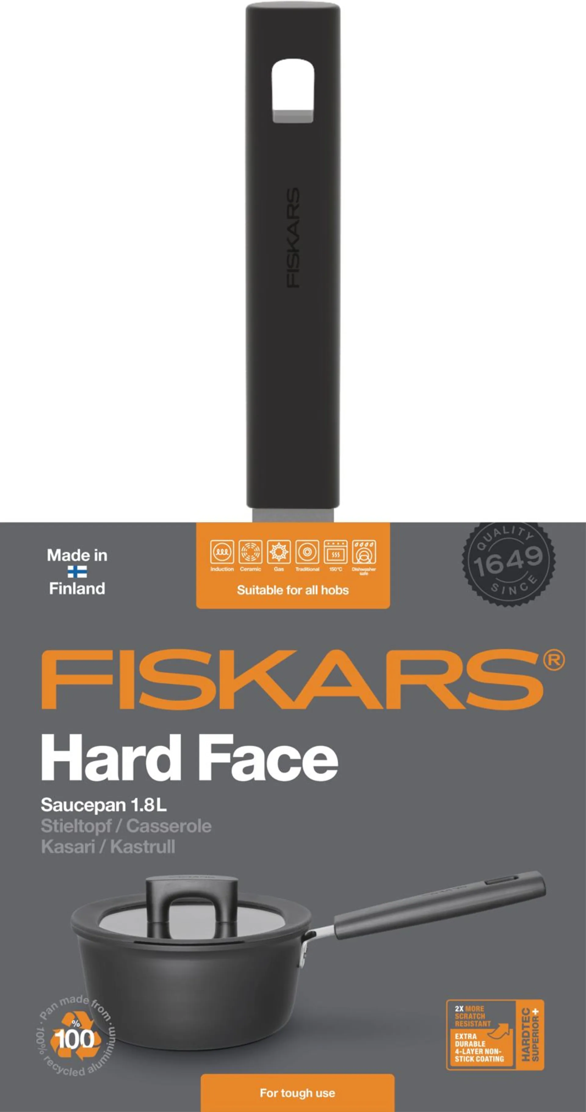 Fiskars Hard Face 1,8L/18cm kasari kannella - 2