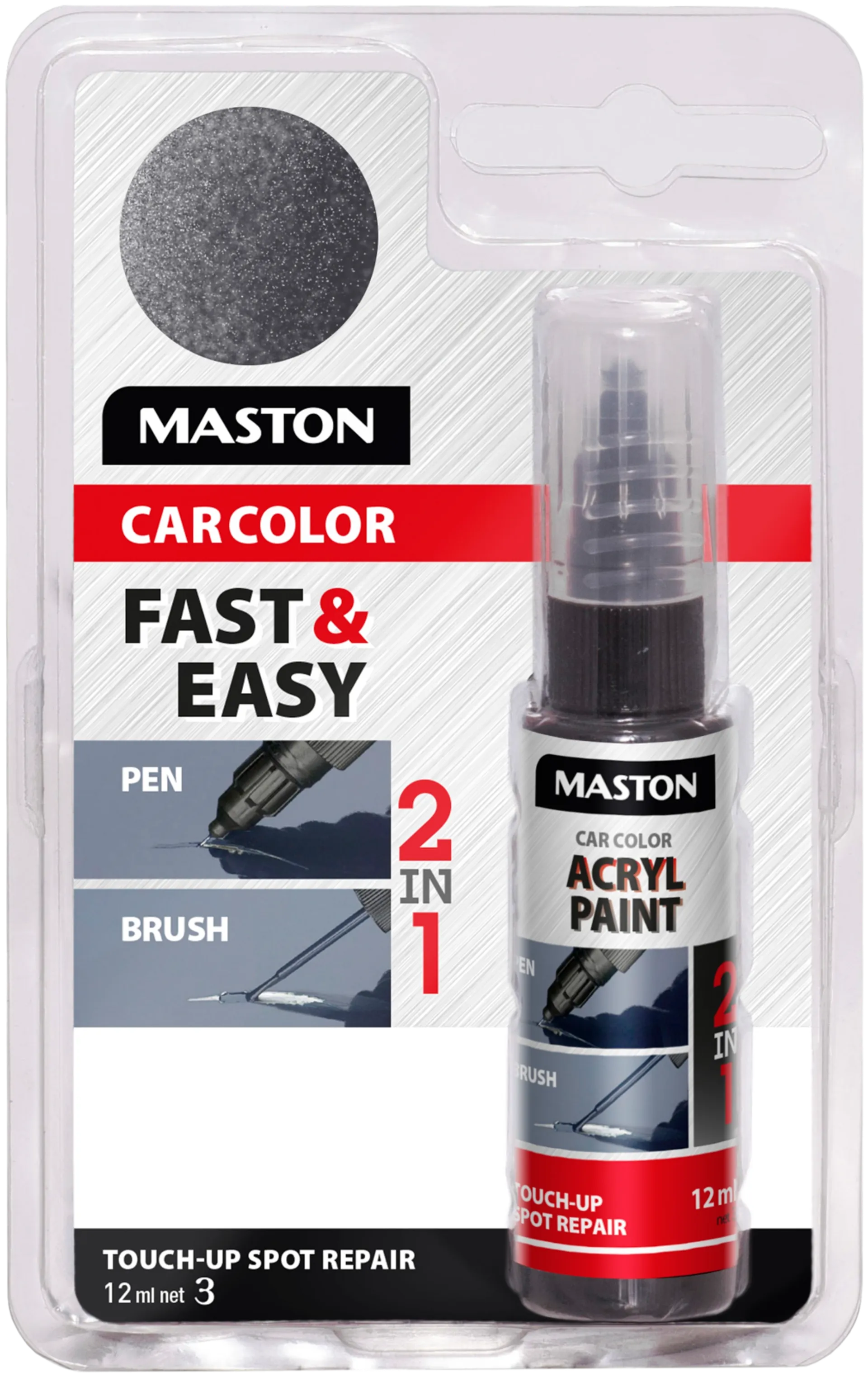 Maston CarColor akryylimaali korjauskynä Touch-Up musta 12ml 8010
