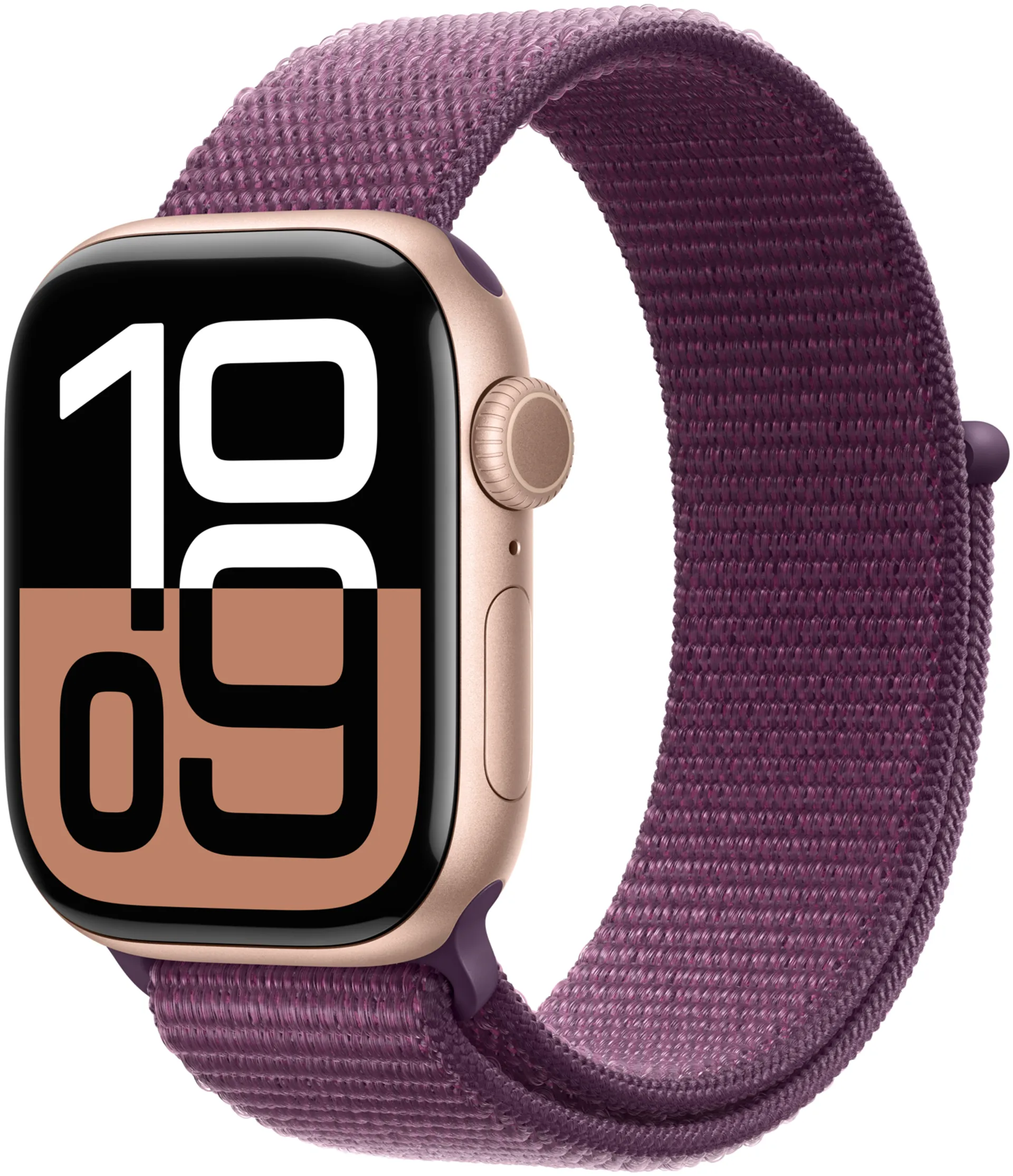 Apple Watch Series 10 GPS 42mm Rose Gold alumiinikotelo, Plum Sport Loop ranneke   - MWWK3QN/A - 2