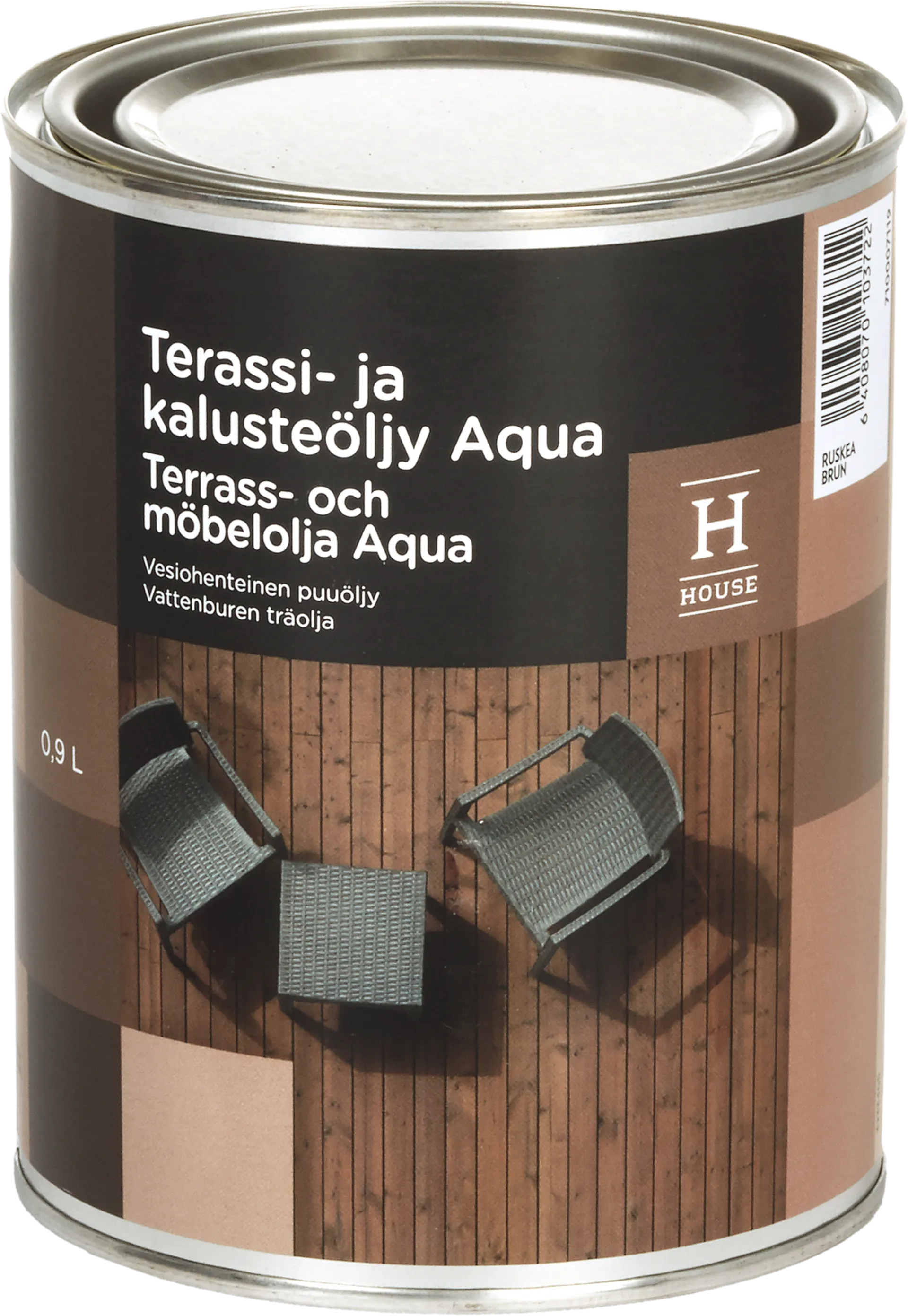 House terassi- ja kalusteöljy Aqua 0,9l ruskea ulkokäyttöön