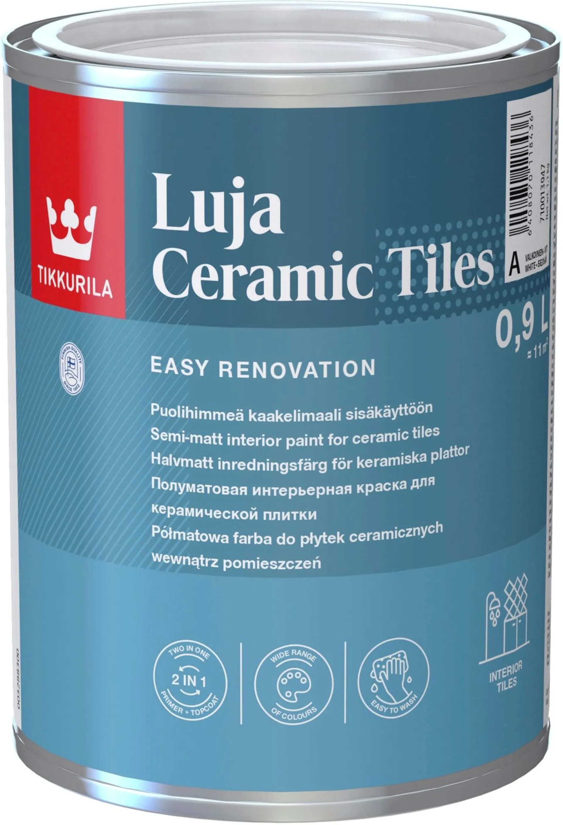 Tikkurila kaakelimaali Luja Ceramic Tiles 0,9 l C sävytettävä puolihimmeä