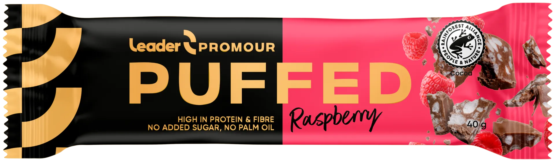 Leader Promour Puffed Raspberry riisisuklaaproteiinipatukka 40 g