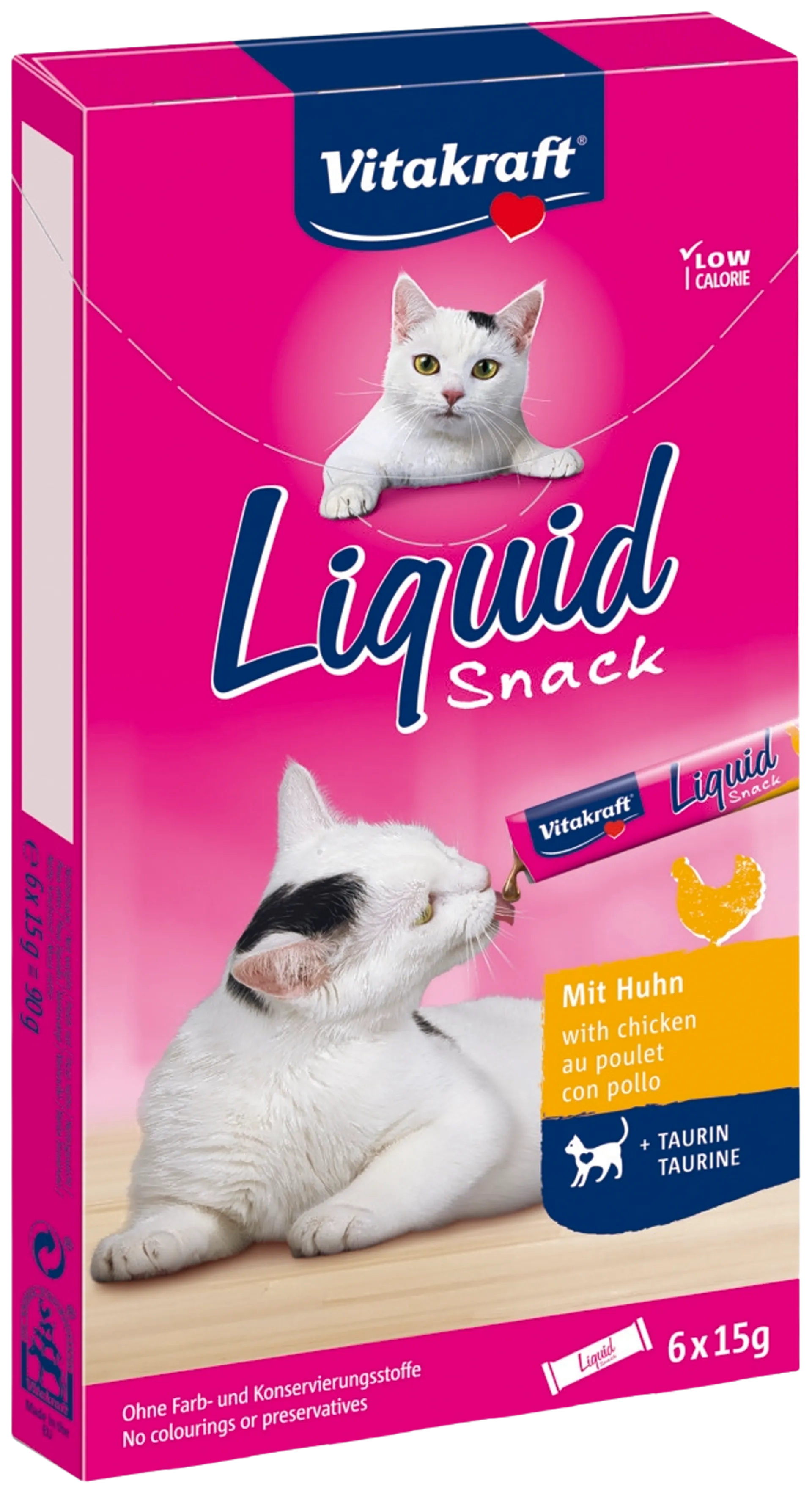 Vitakraft Liquid snack Nestemäinen välipala vähintään 3 kuukauden ikäisille kissoille kana + tauriini 6x15g