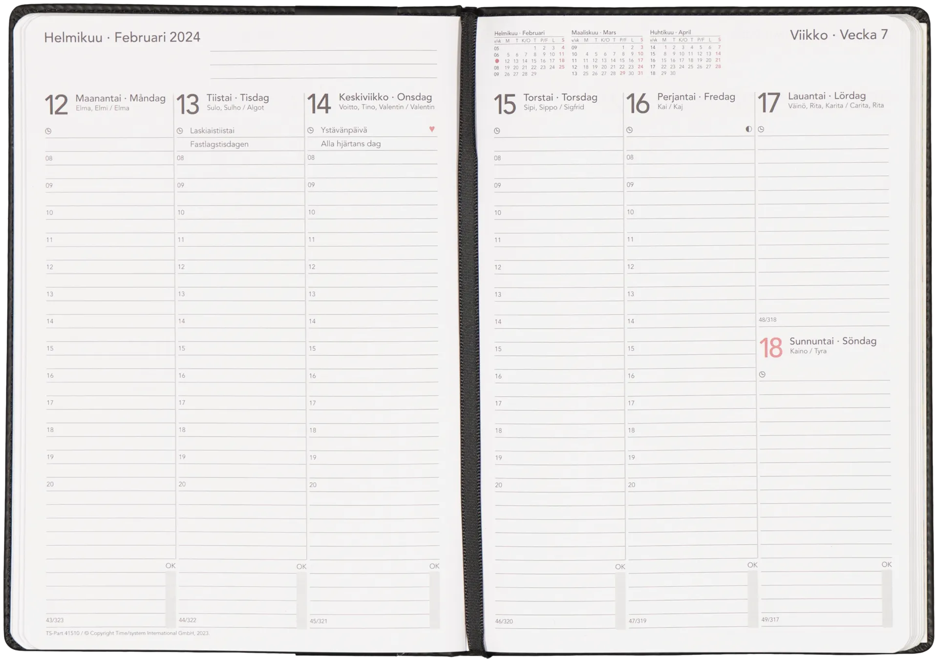 TimeSystem Vuosikalenteri Classic A5 2025 musta - 2