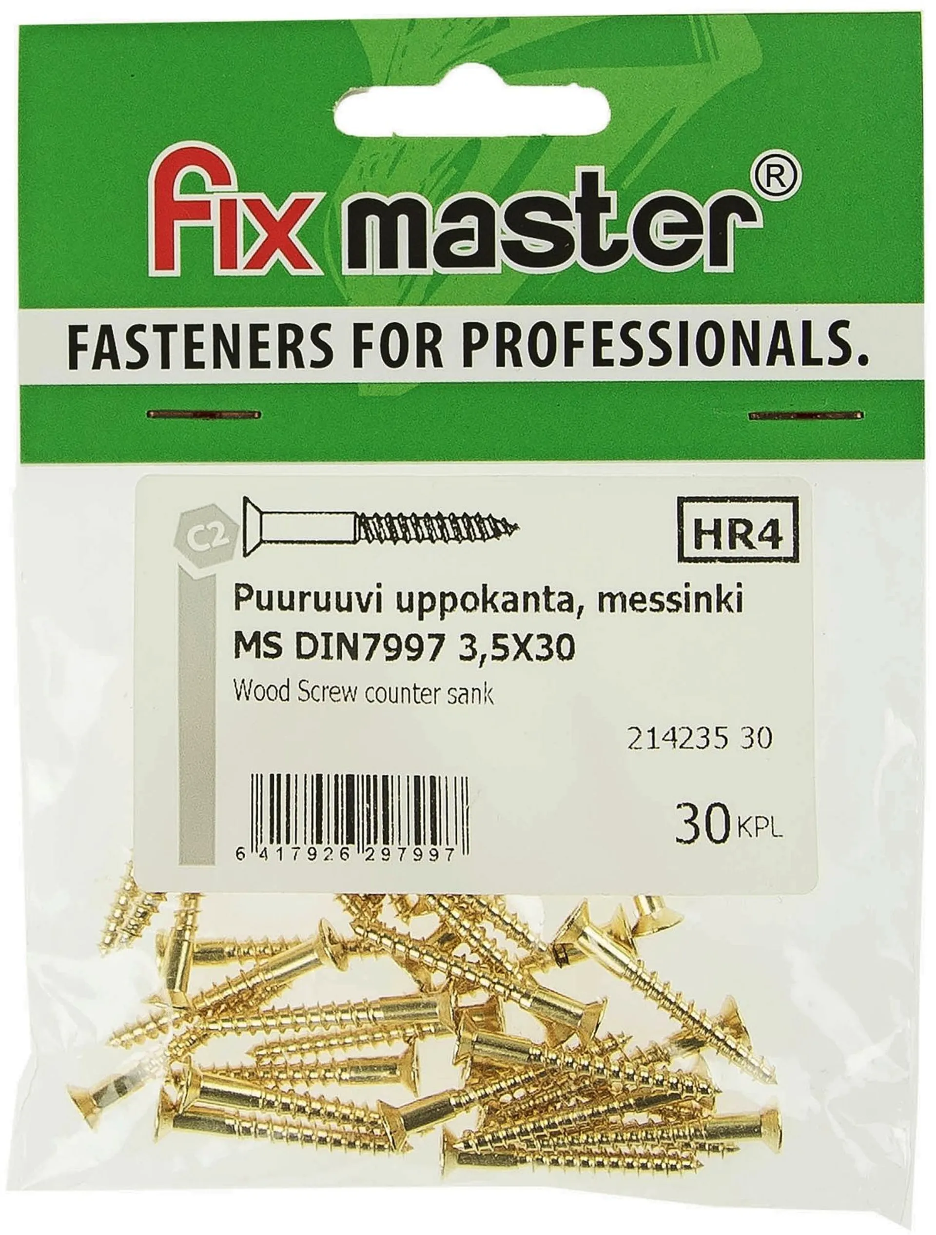 Fix Master puuruuvi uppokanta, messinki 3,5X30 30kpl