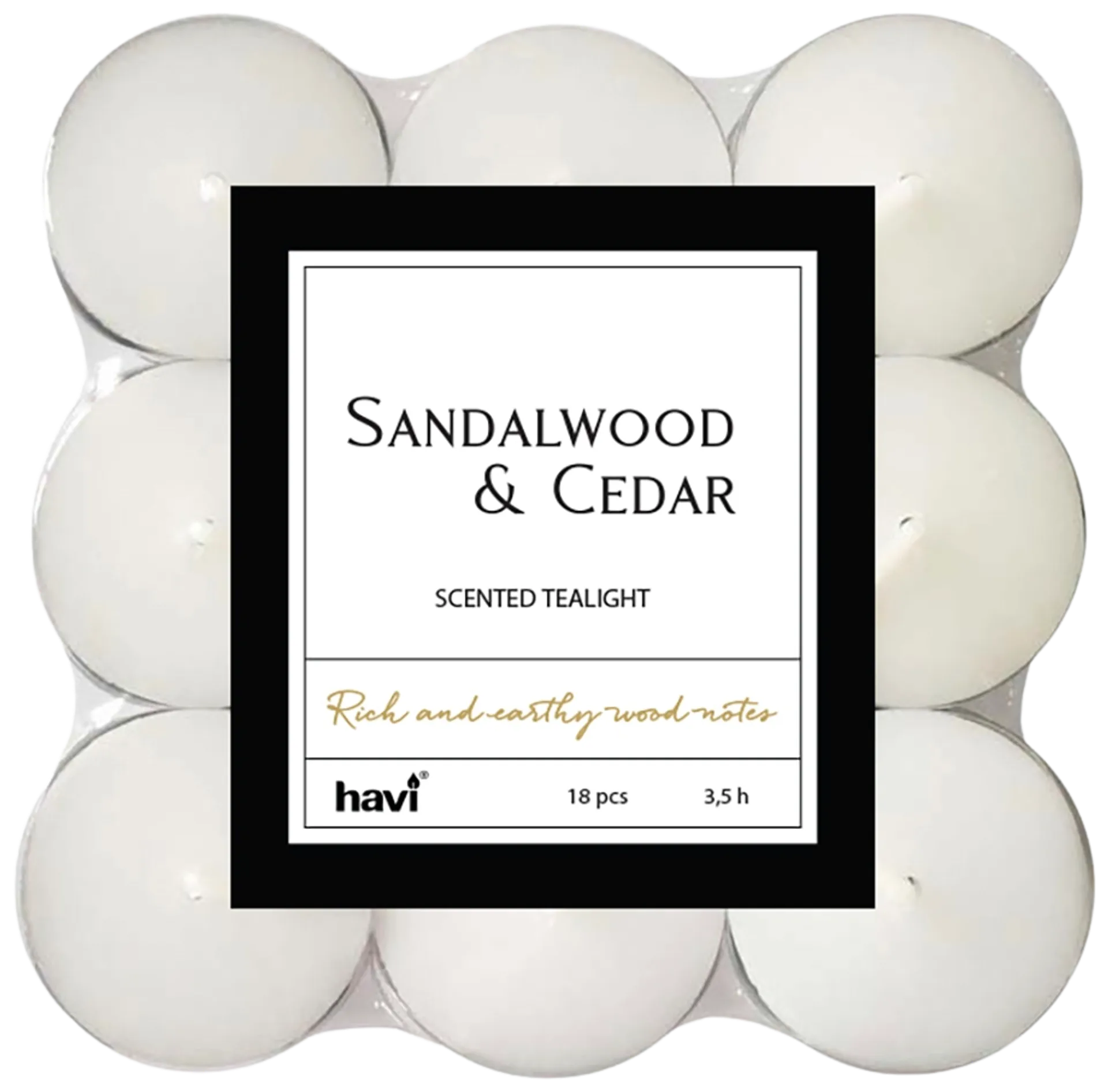 Havi Sandalwood & Cedar tuoksulämpökynttilä 18kpl/4h