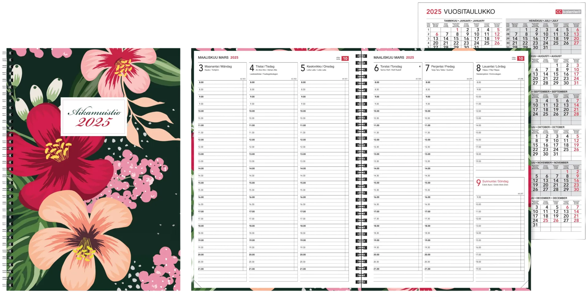 CC Kalenterit Pöytäkalenteri Aikamuistio wiresidottu 2025, paratiisi