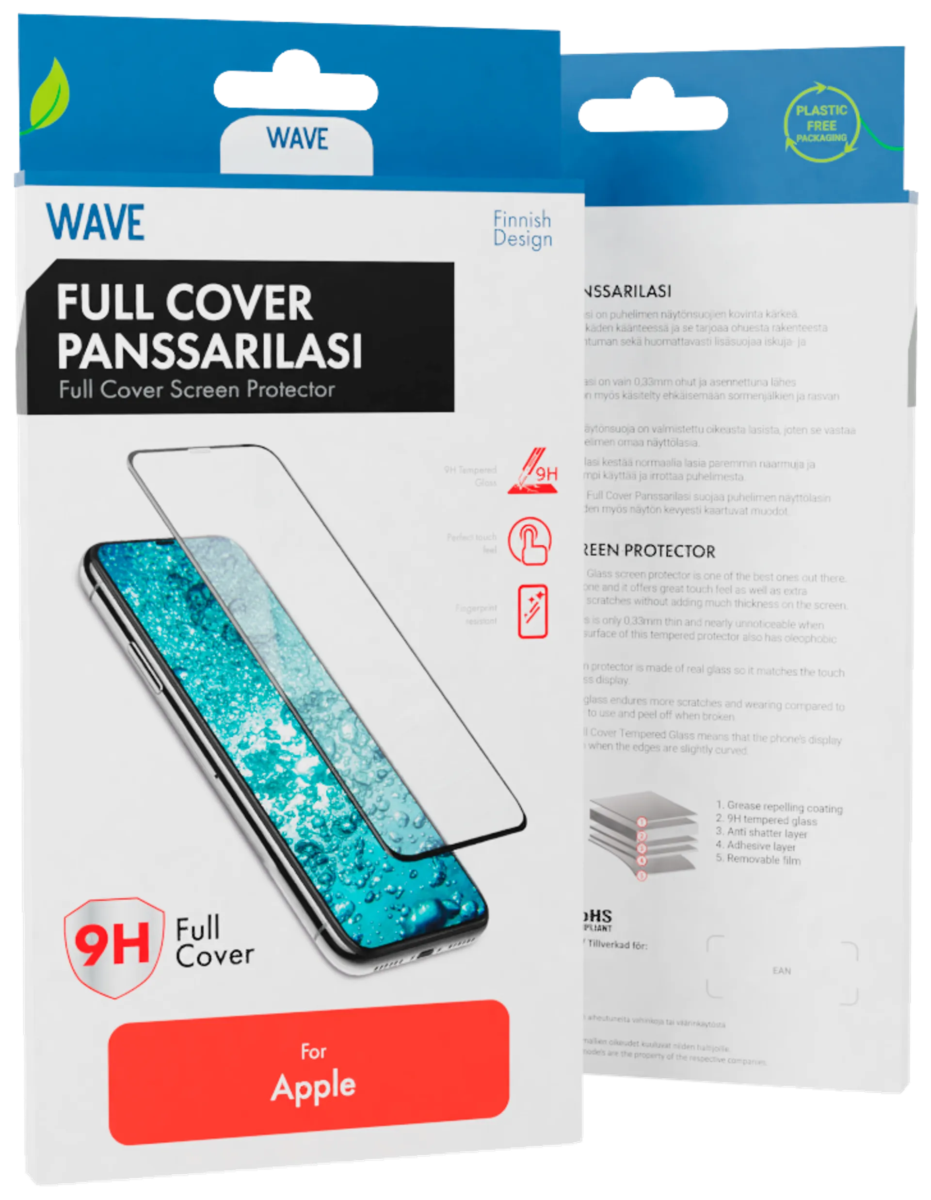 Wave Full Cover Panssarilasi, Apple iPhone 16, Musta Kehys