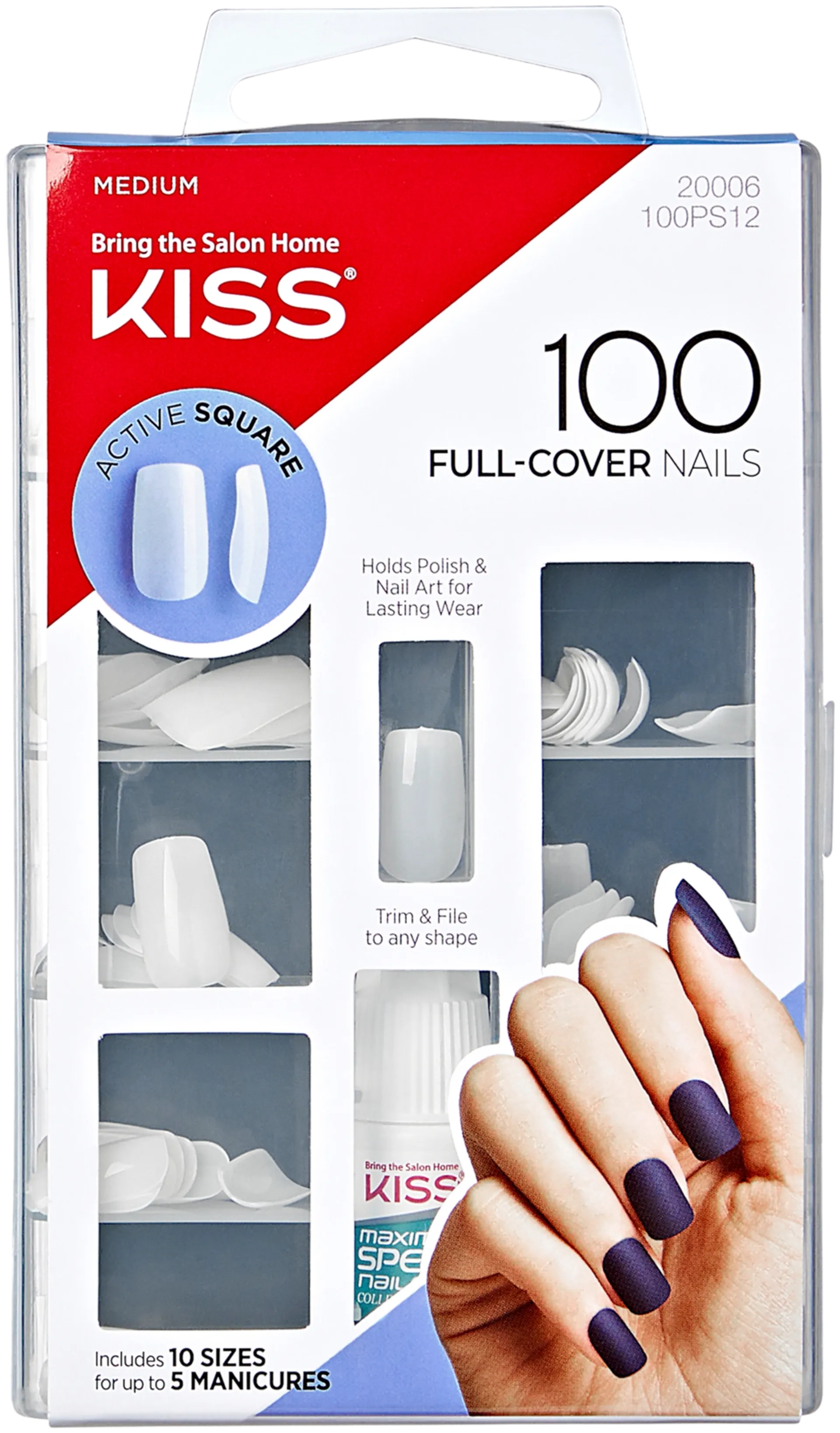 Kiss Nails Active Square 100 kpl, 100PS12 - 1