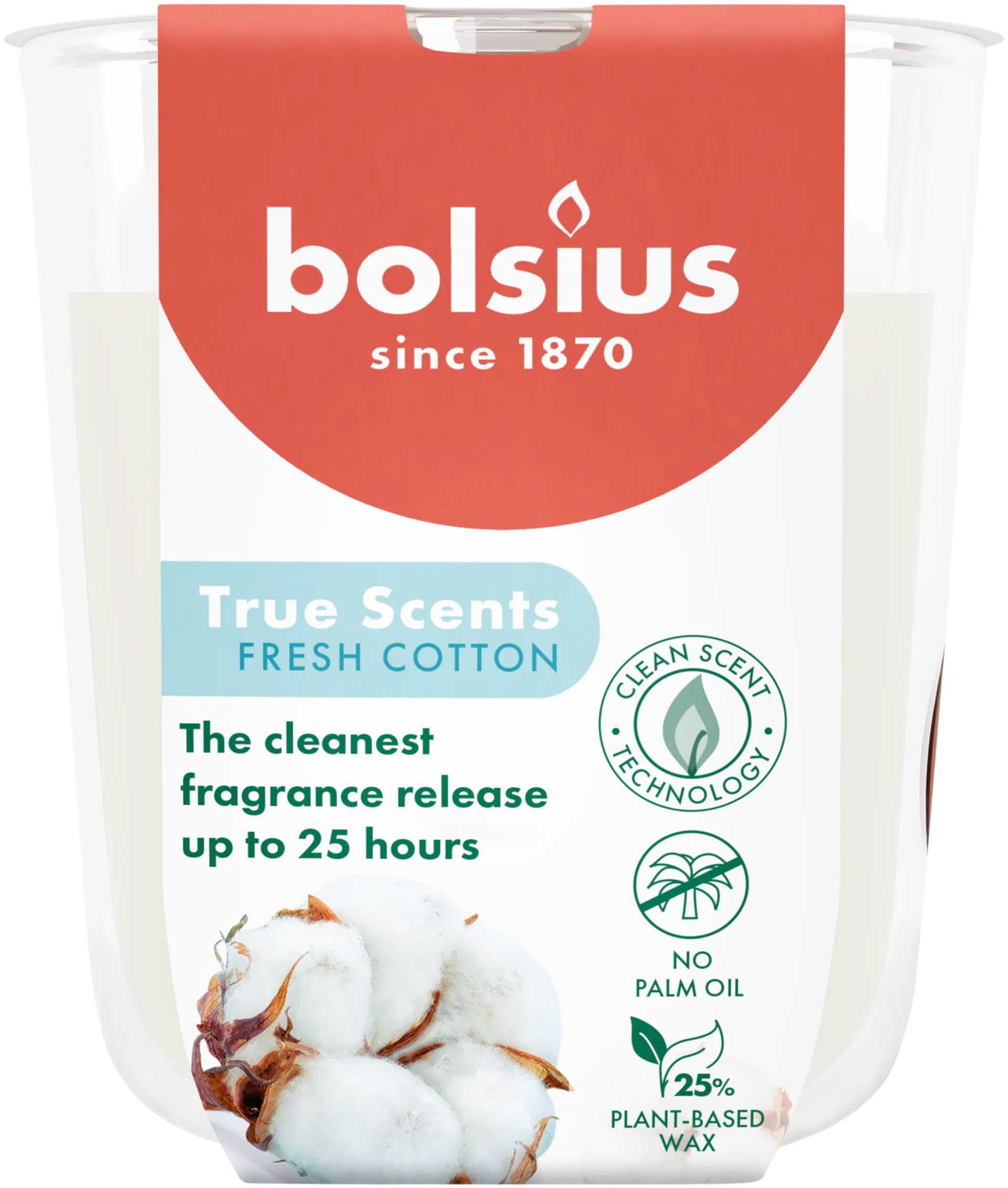 Bolsius True Scents – tuoksukynttilä lasissa – Fresh Cotton – pieni