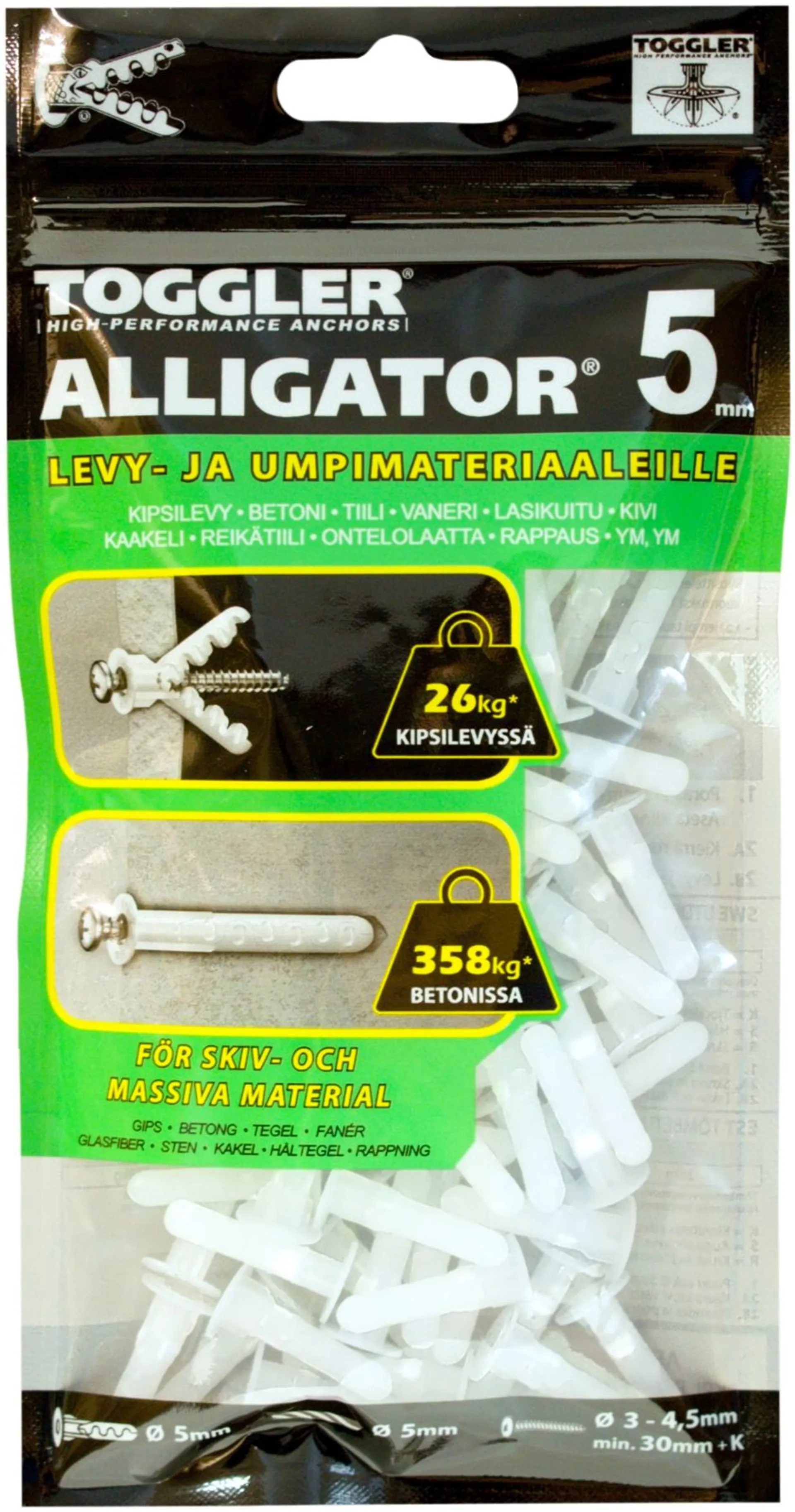 Toggler Alligator AF5-100 kiinnike 5mm laipalla 100kpl - 1