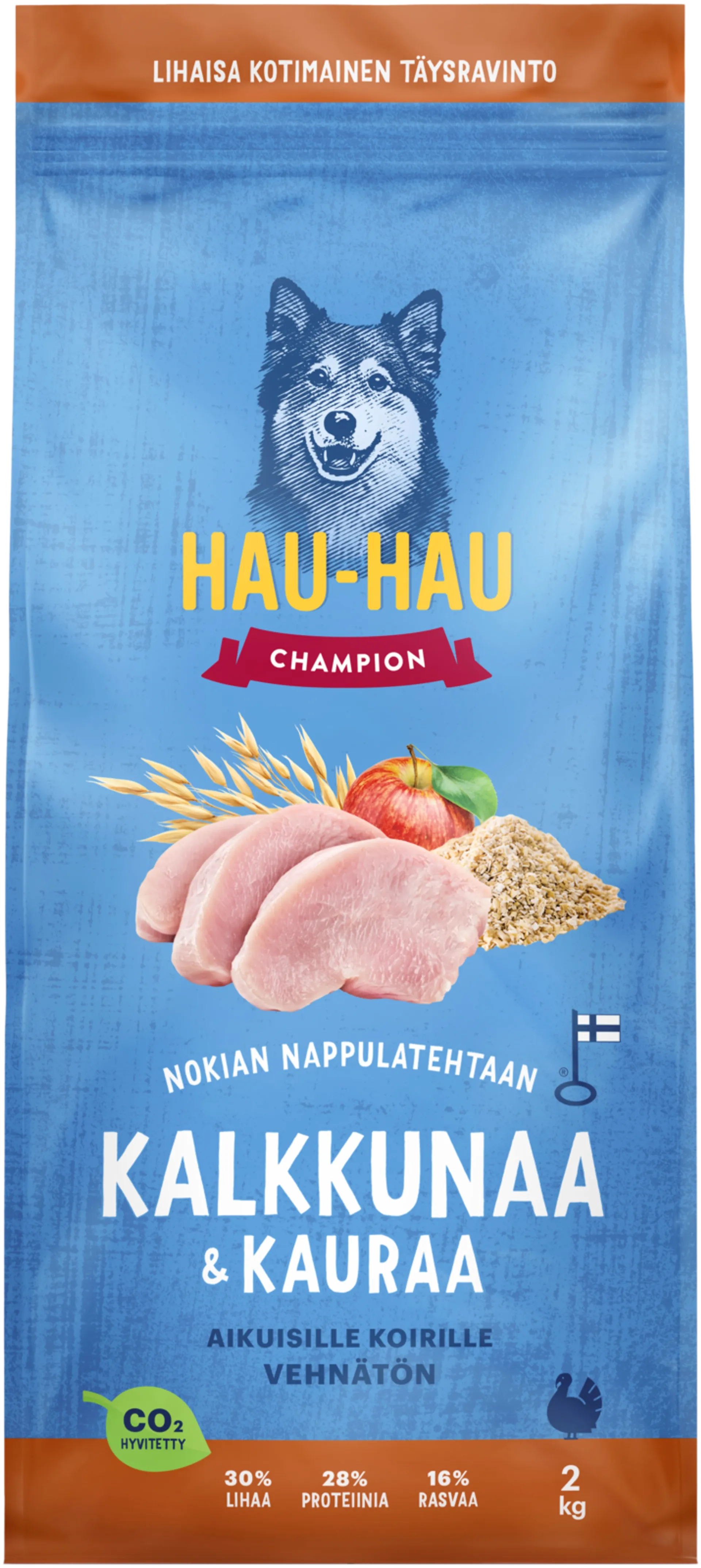 Hau-Hau Champion Nokian Nappulatehtaan Kalkkunaa & kauraa täysravinto aikuisille koirille 2 kg
