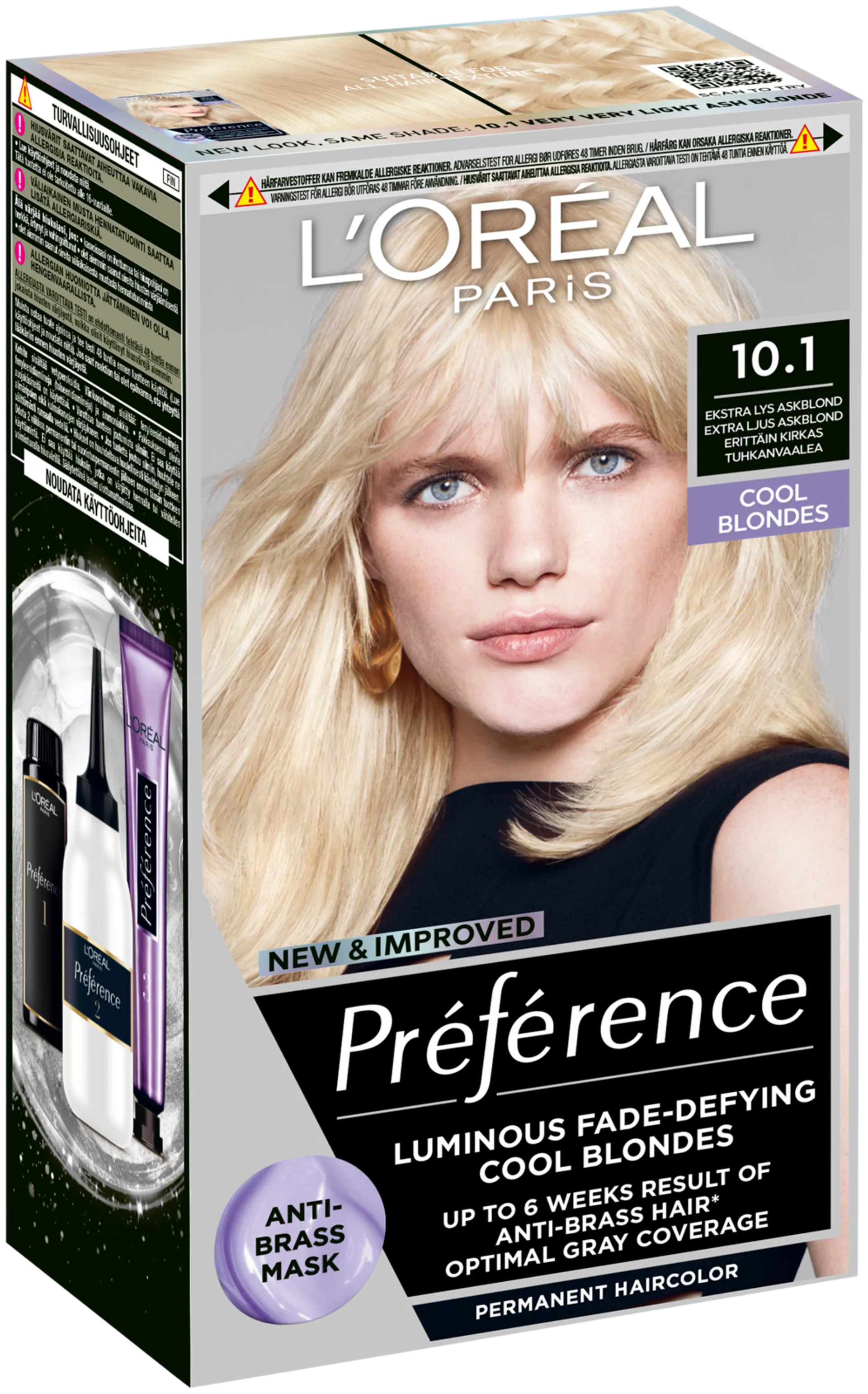 L'Oréal Paris Préférence 10.1 Helsinki Extra Light Ash Blonde Erittäin kirkas tuhkanvaalea kestoväri 1kpl - 2