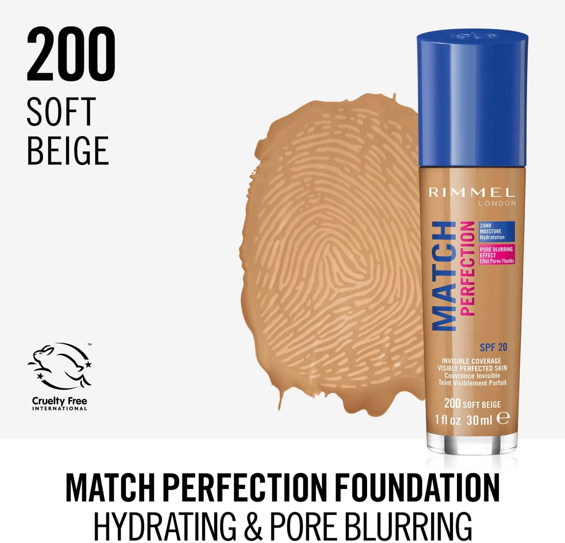 Rimmel 30ml Match Perfection Foundation SPF 20 200 Soft Beige meikkivoide - 4