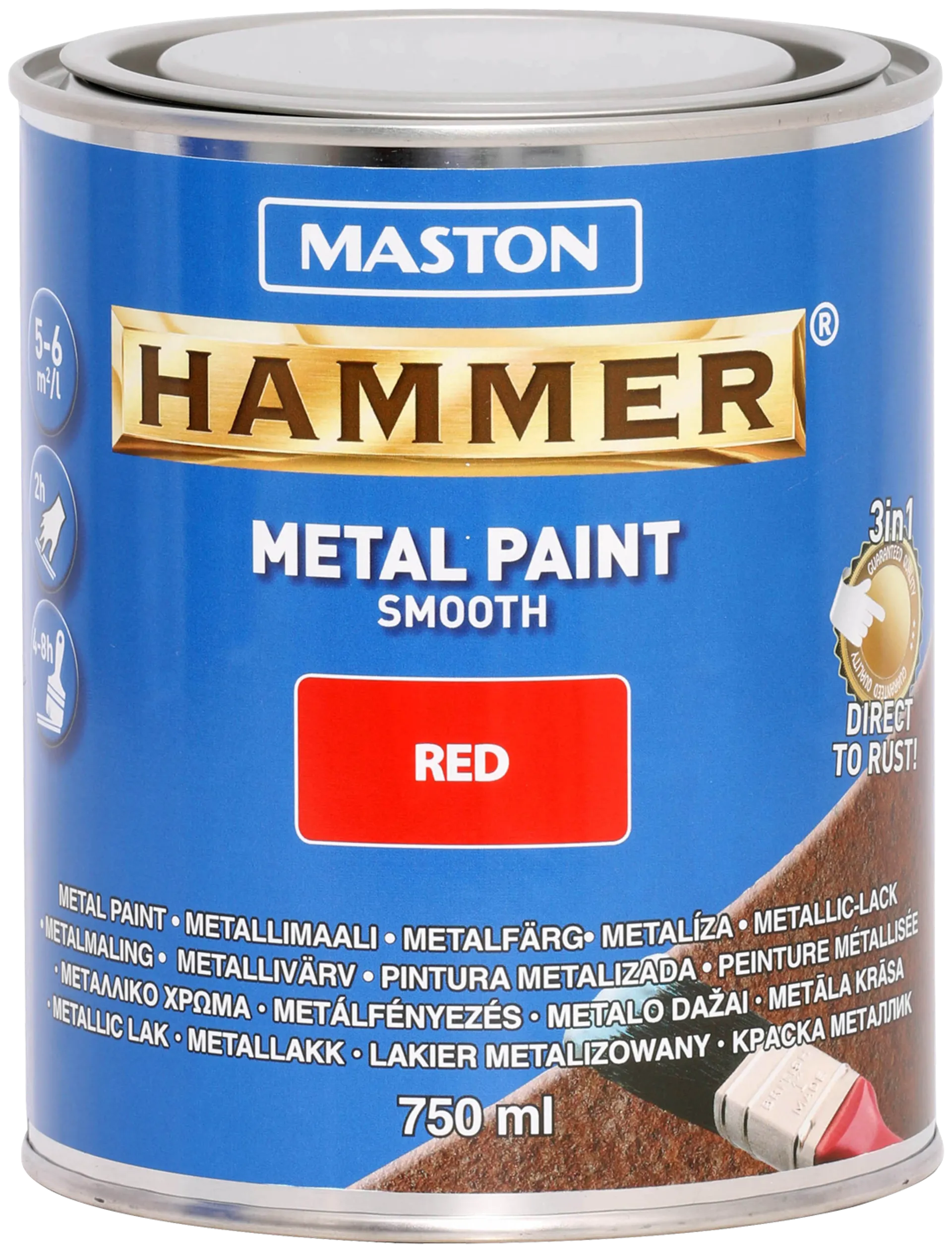 Maston metallimaali Hammer Sileä punainen 750 ml - 1