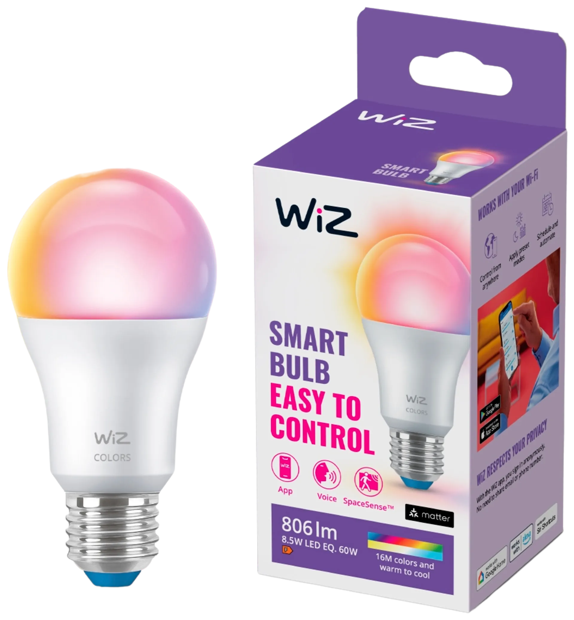 WiZ älylamppu E27 A60 8.5W Color Wi-Fi - 1