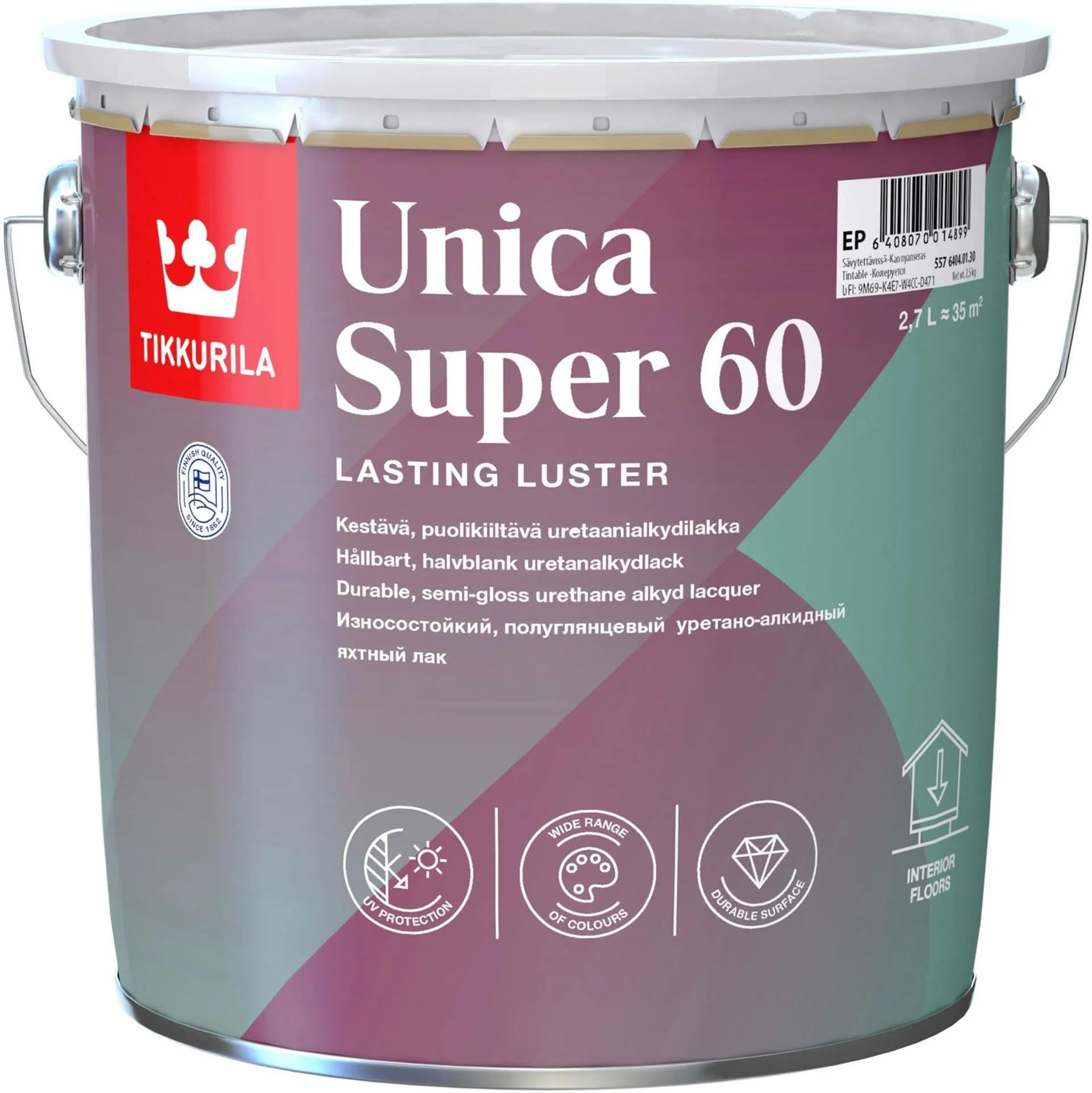 Tikkurila Unica Super 60 uretaanialkydilakka 2,7l sävytettävissä puolikiiltävä