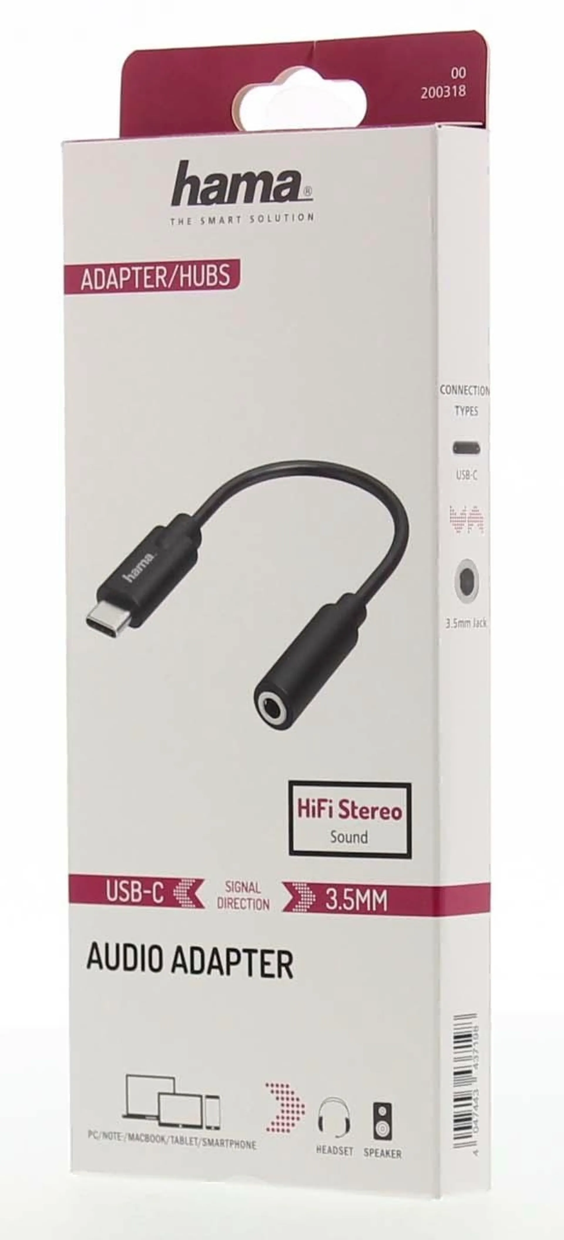 Hama Audioadapteri, USB-C uros - 3,5 mm jakkiliitin naaras, Stereo - 2