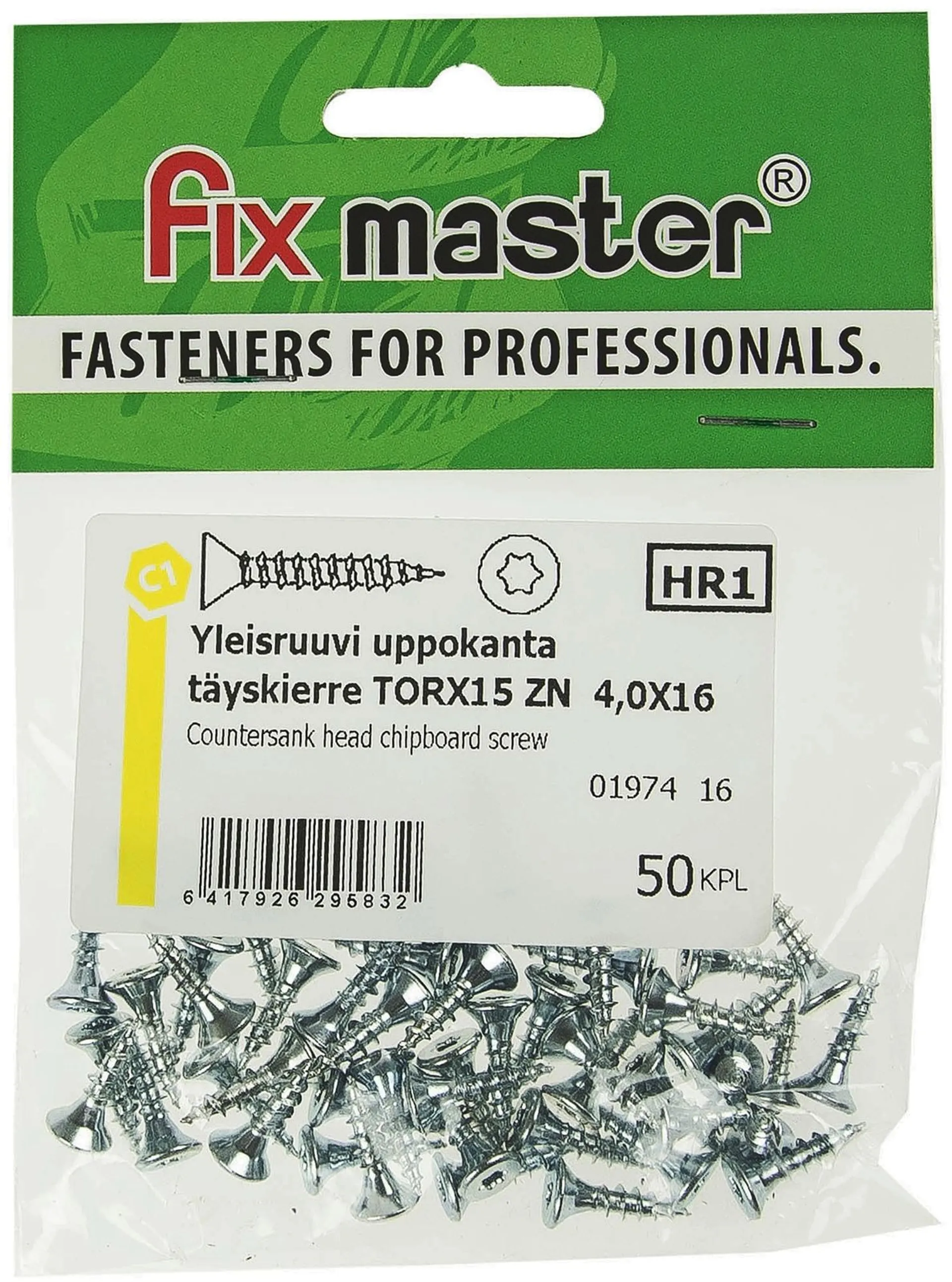 Fix Master yleisruuvi uppokanta täyskierre torx15 4,0X16 sinkitty 50kpl