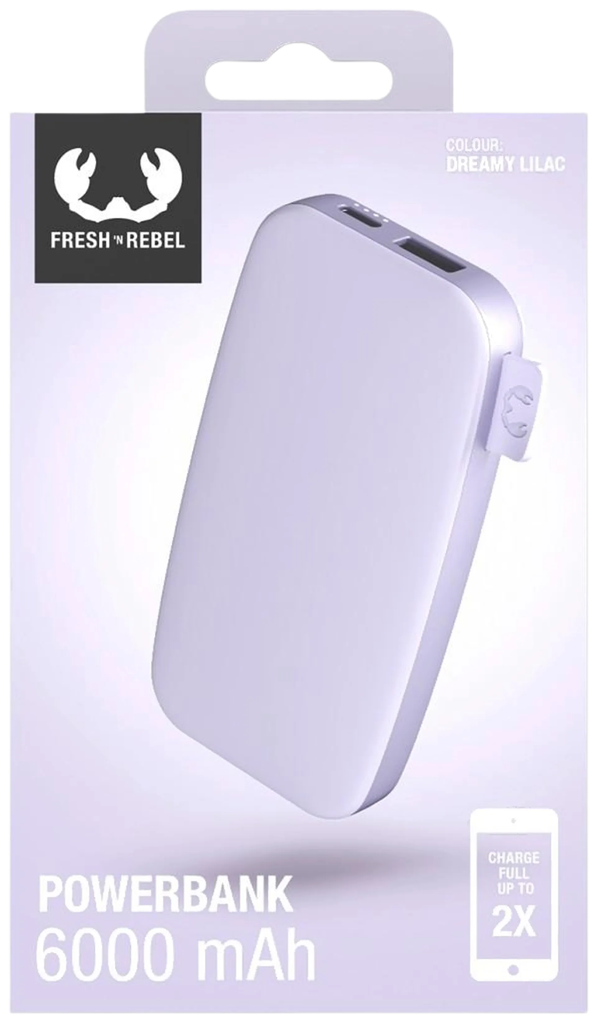 Fresh 'n Rebel Varavirtalähde 6000 mAh USB-C -liitännällä, Fast Charging, Dreamy Lilac - 6
