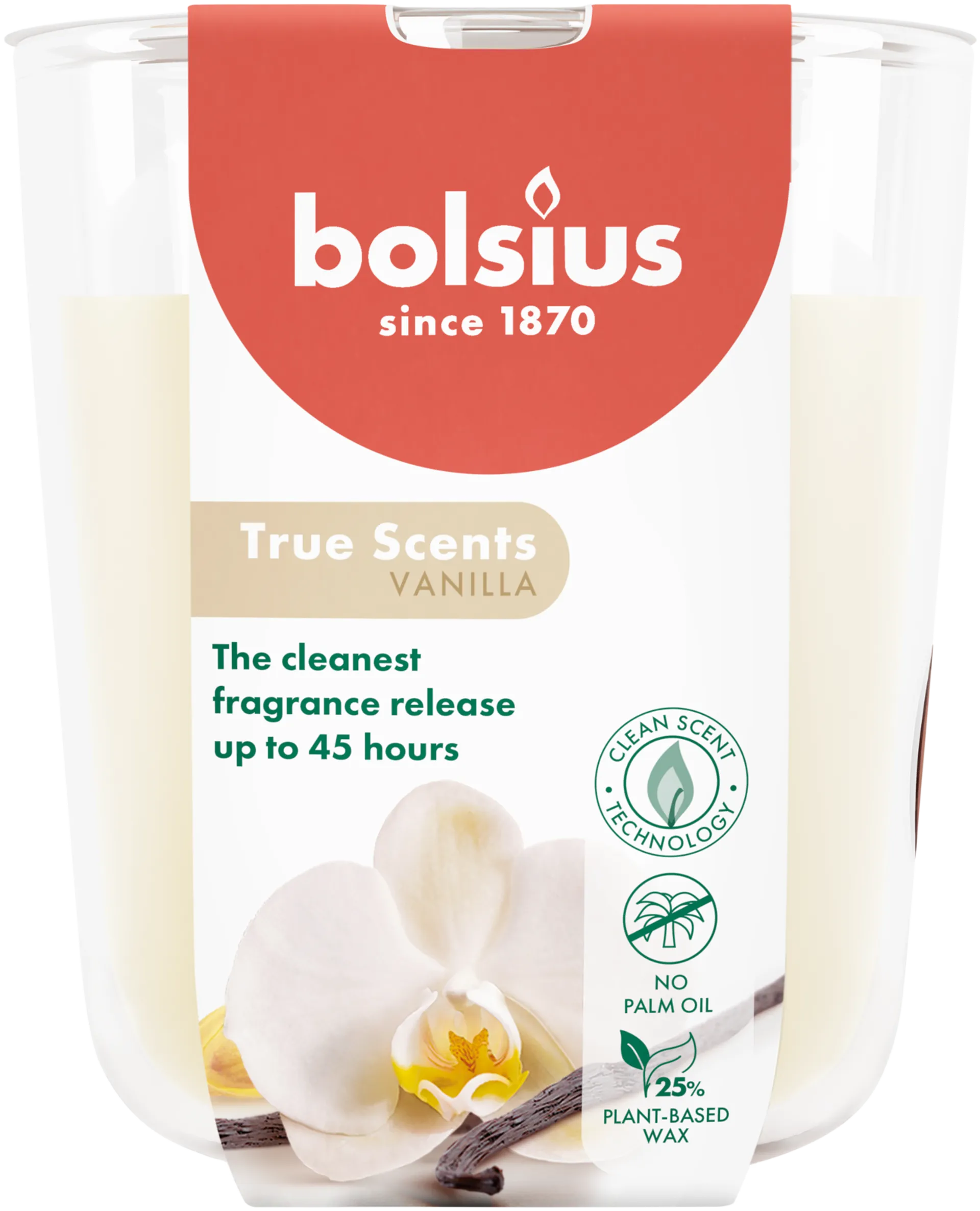 Bolsius True Scents – tuoksukynttilä lasissa – Vanilla – norsunluu – suuri