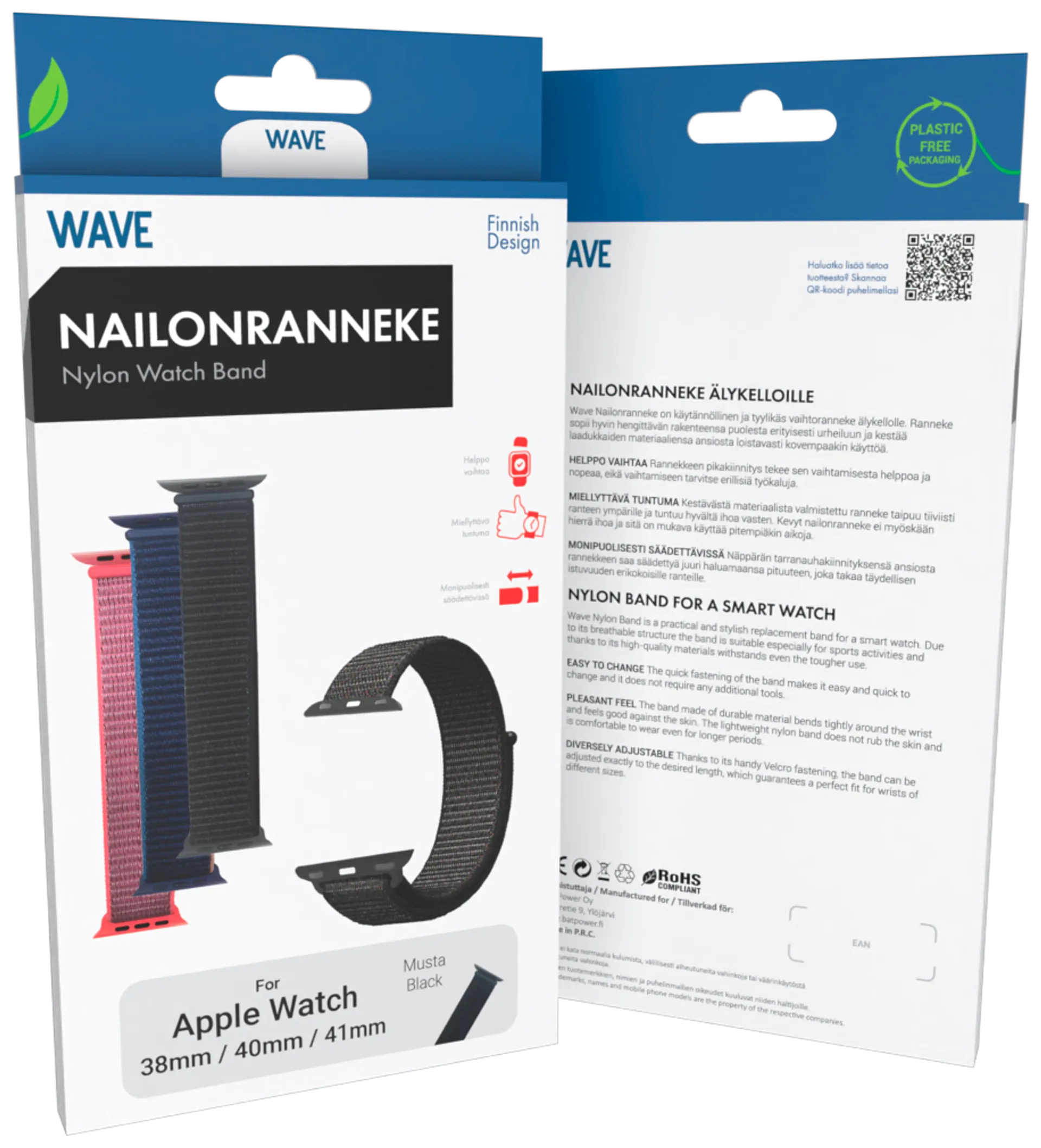 Wave Nailonranneke, Apple Watch 38mm / Apple Watch 40mm / Apple Watch 41mm, Musta - 4