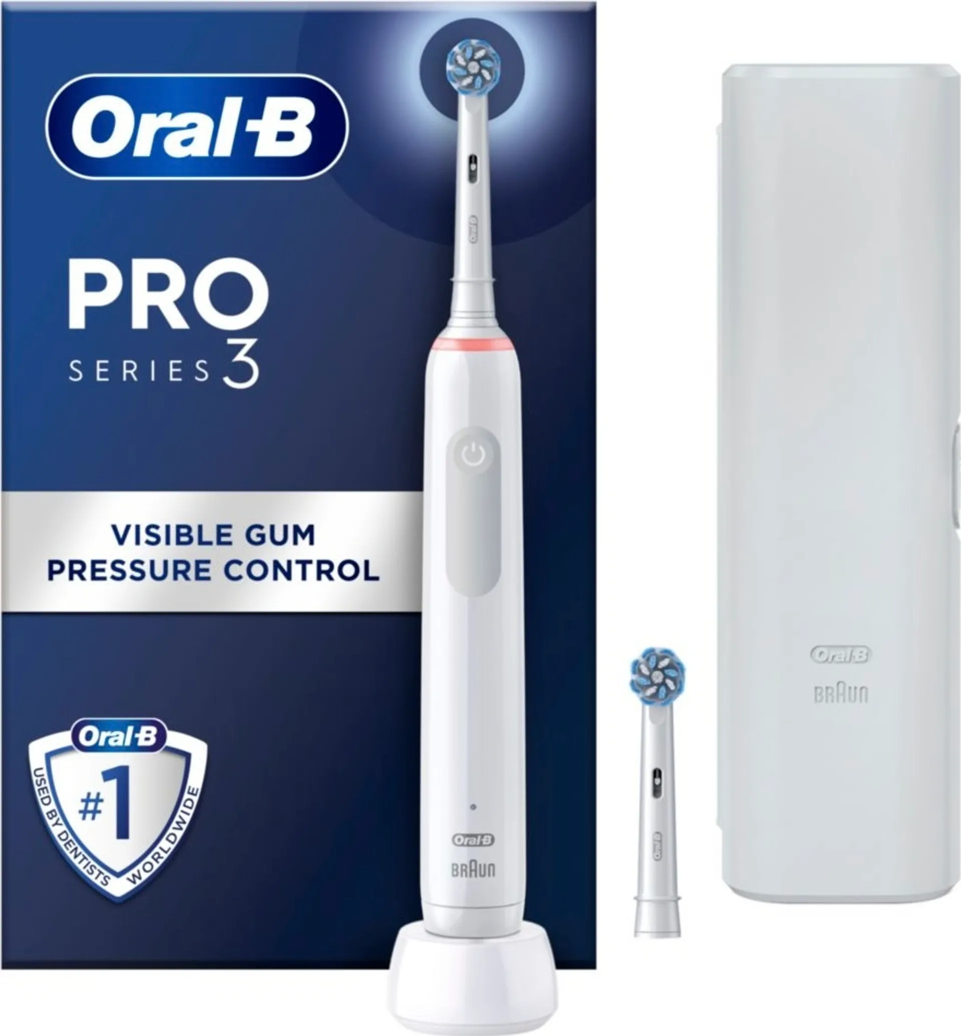 Oral-B Pro Series 3 White -sähköhammasharja, 2 vaihtoharjaa, 1 matkakotelo, Designed By Braun - 1