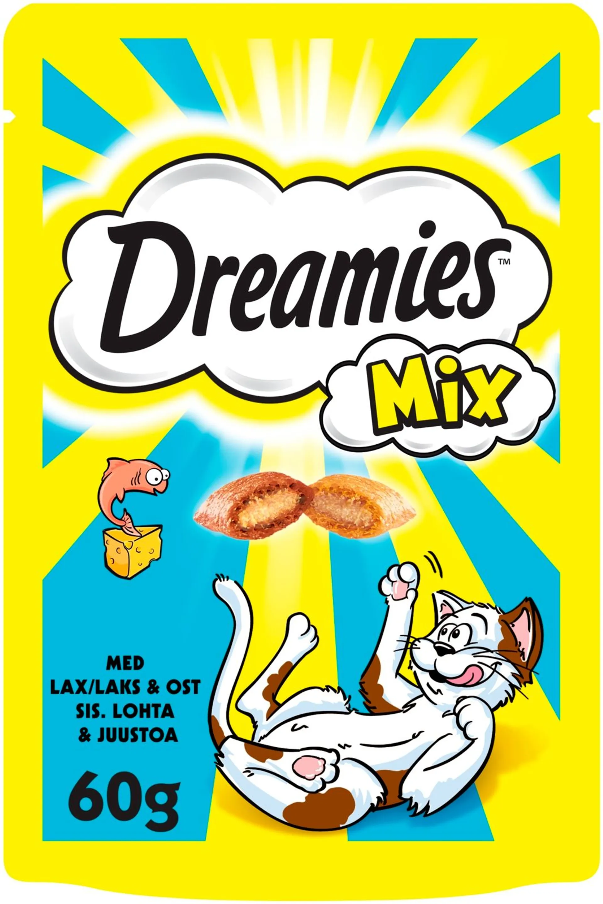 Dreamies Mix sis. Lohta & Juustoa - Kissanherkku pussissa - (60 g)