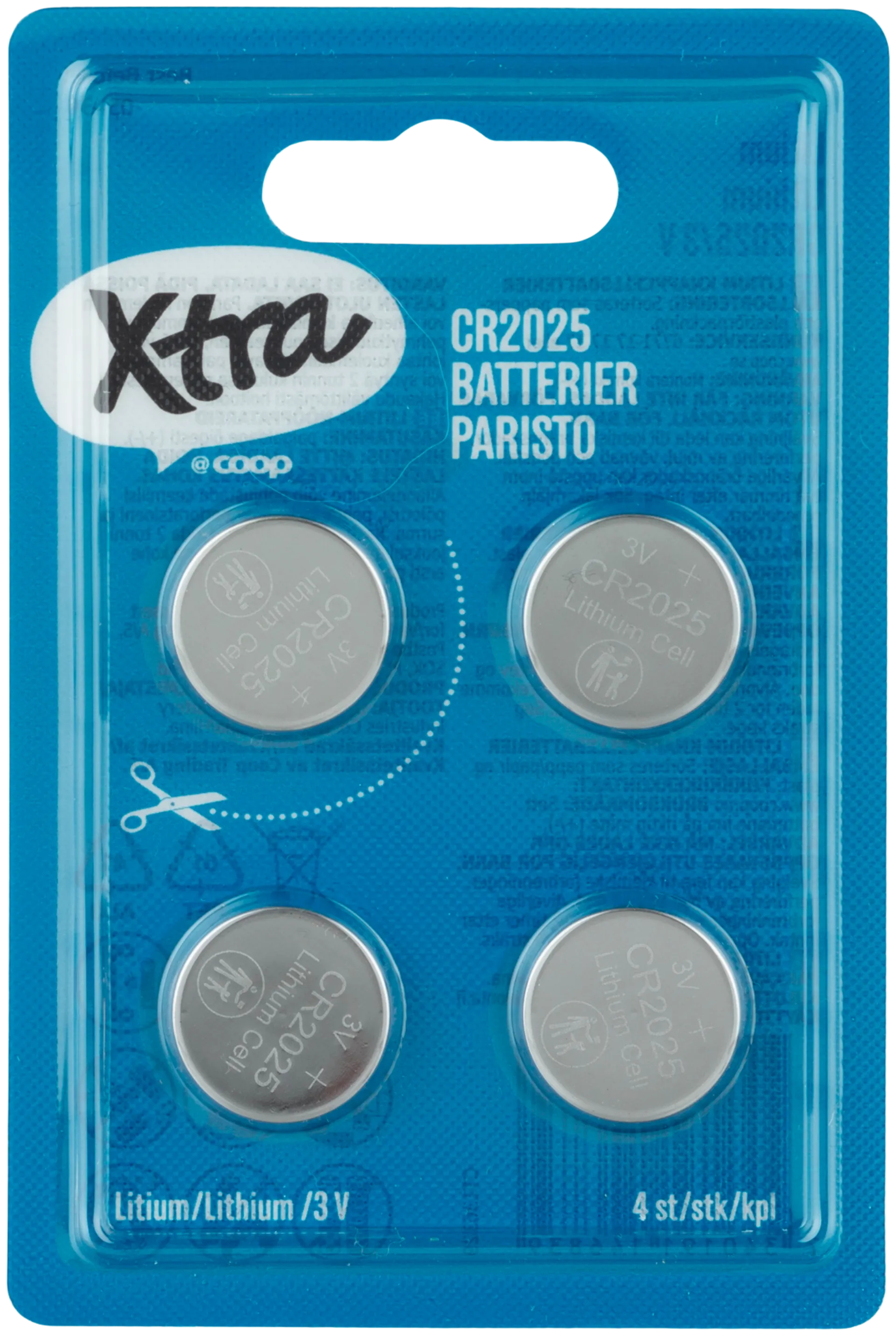 Xtra litiumparisto CR2025/3V 4 kpl