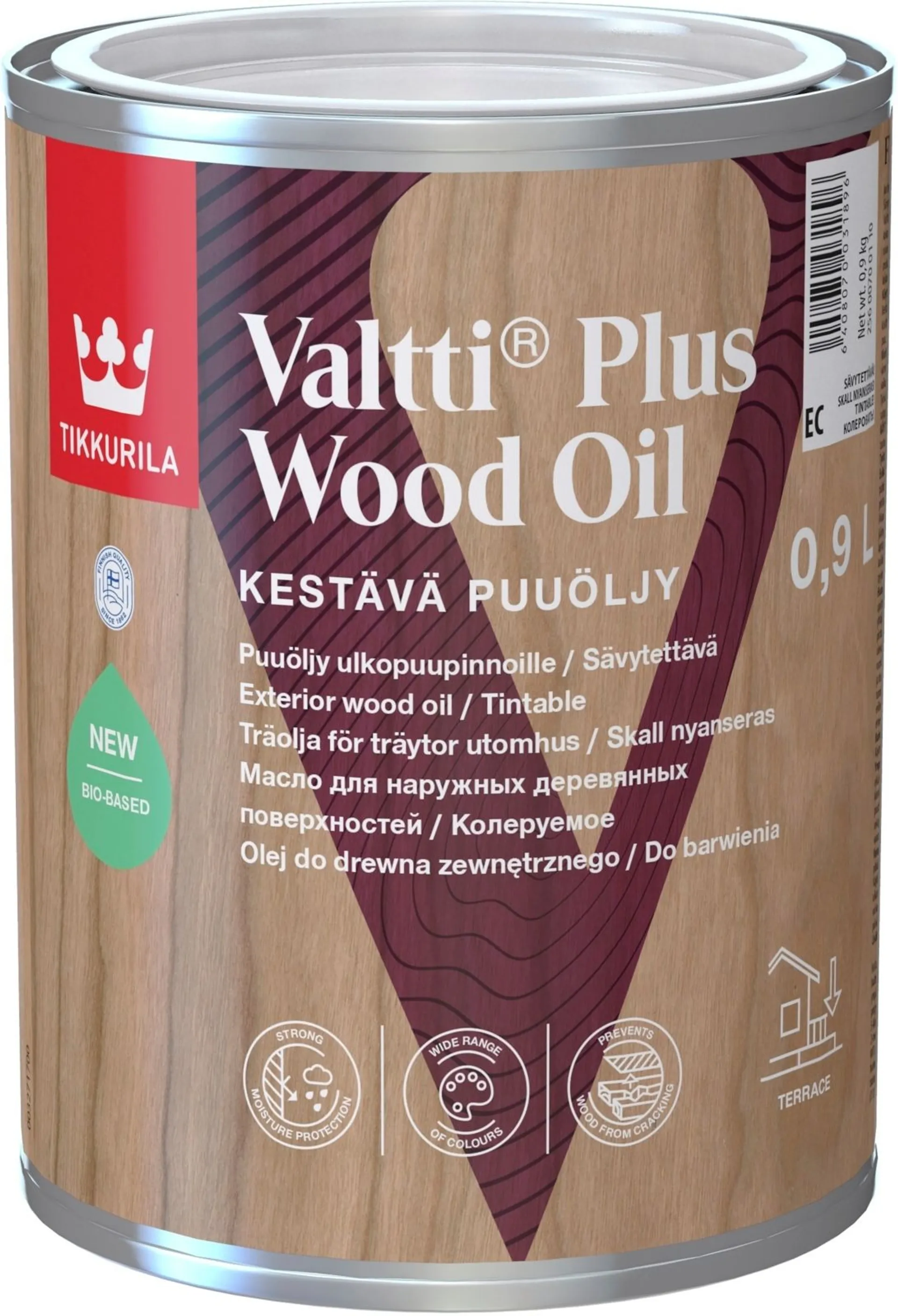 Tikkurila Valtti Plus Wood Oil 0,9l EC sävytettävä puuöljy ulkokäyttöön