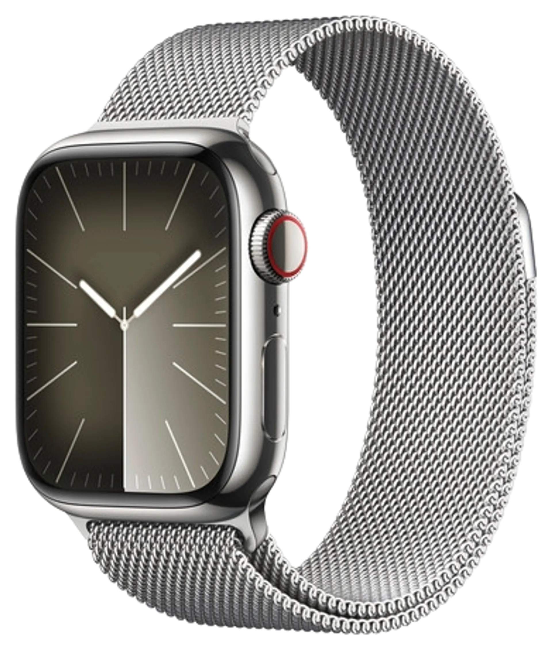 Apple watch Series 9 GPS + Cellular 41mm hopeinen teräskotelo hopeinen Milanese ranneke MRJ43KS/A