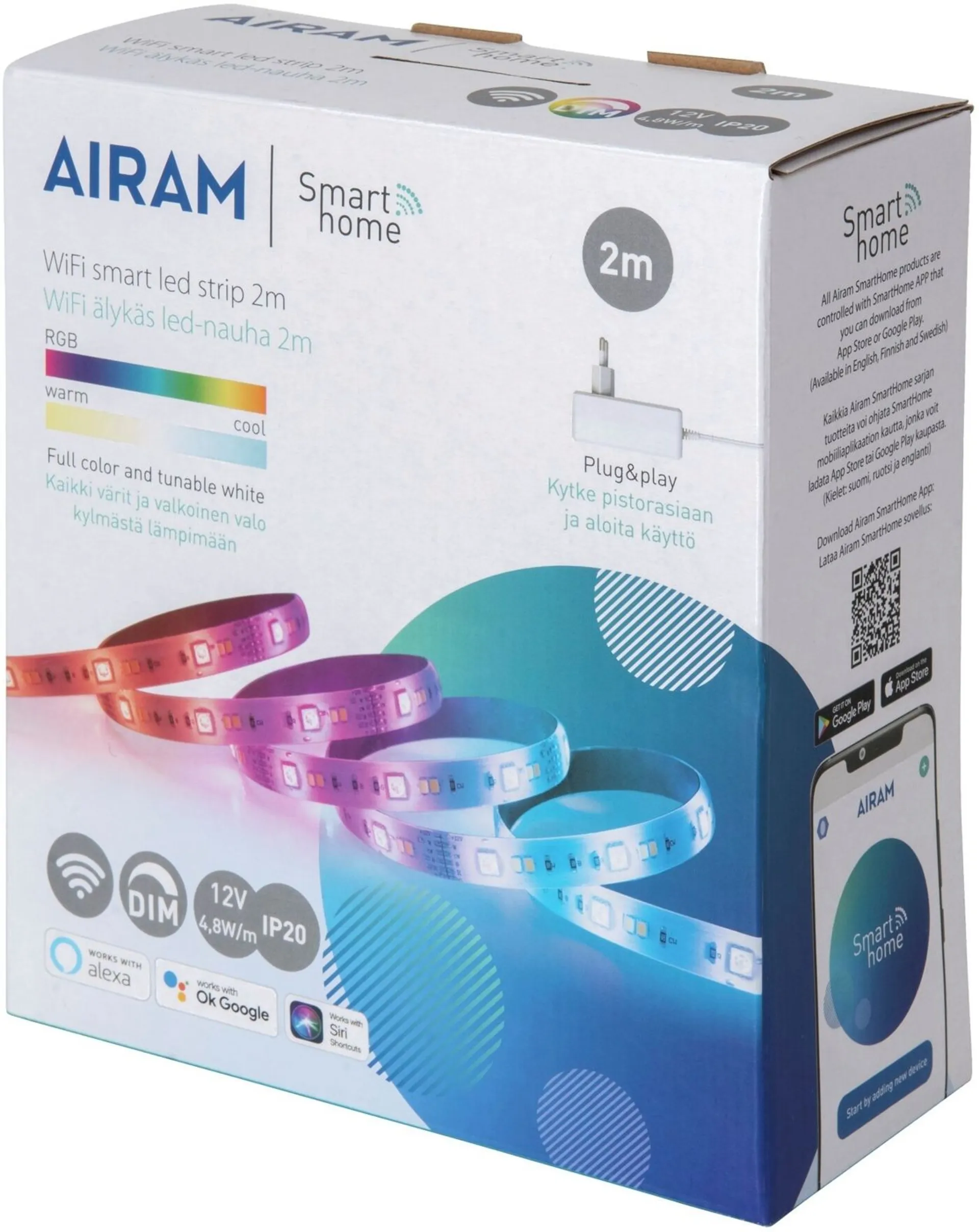 Airam Smart strip 2m, 12V, RGB/TW 2700-6500K ( Strip+ adapteri+controller) - 2