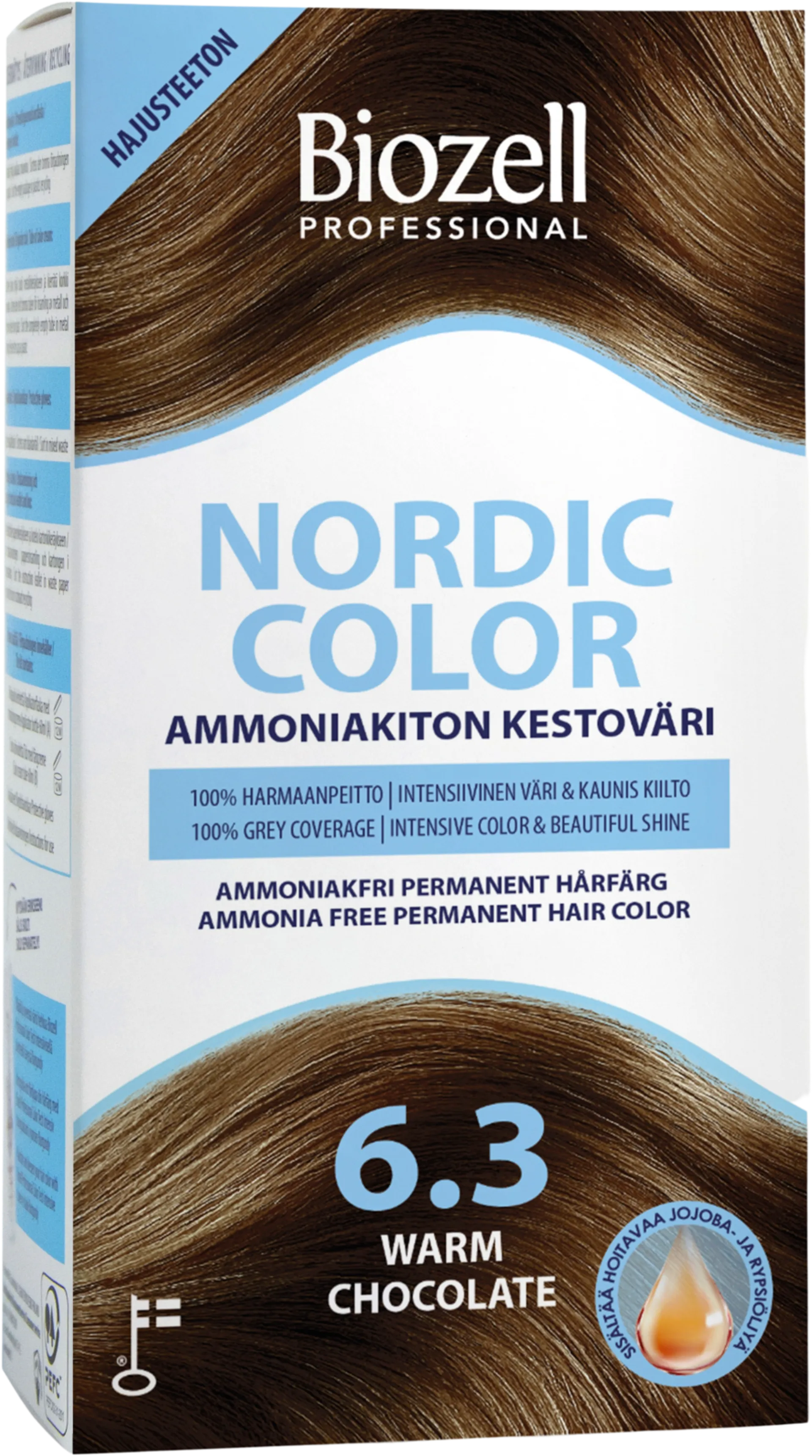 Biozell Professional Nordic Color ammoniakiton kestoväri Warm Chocolate 6.3 2x60ml