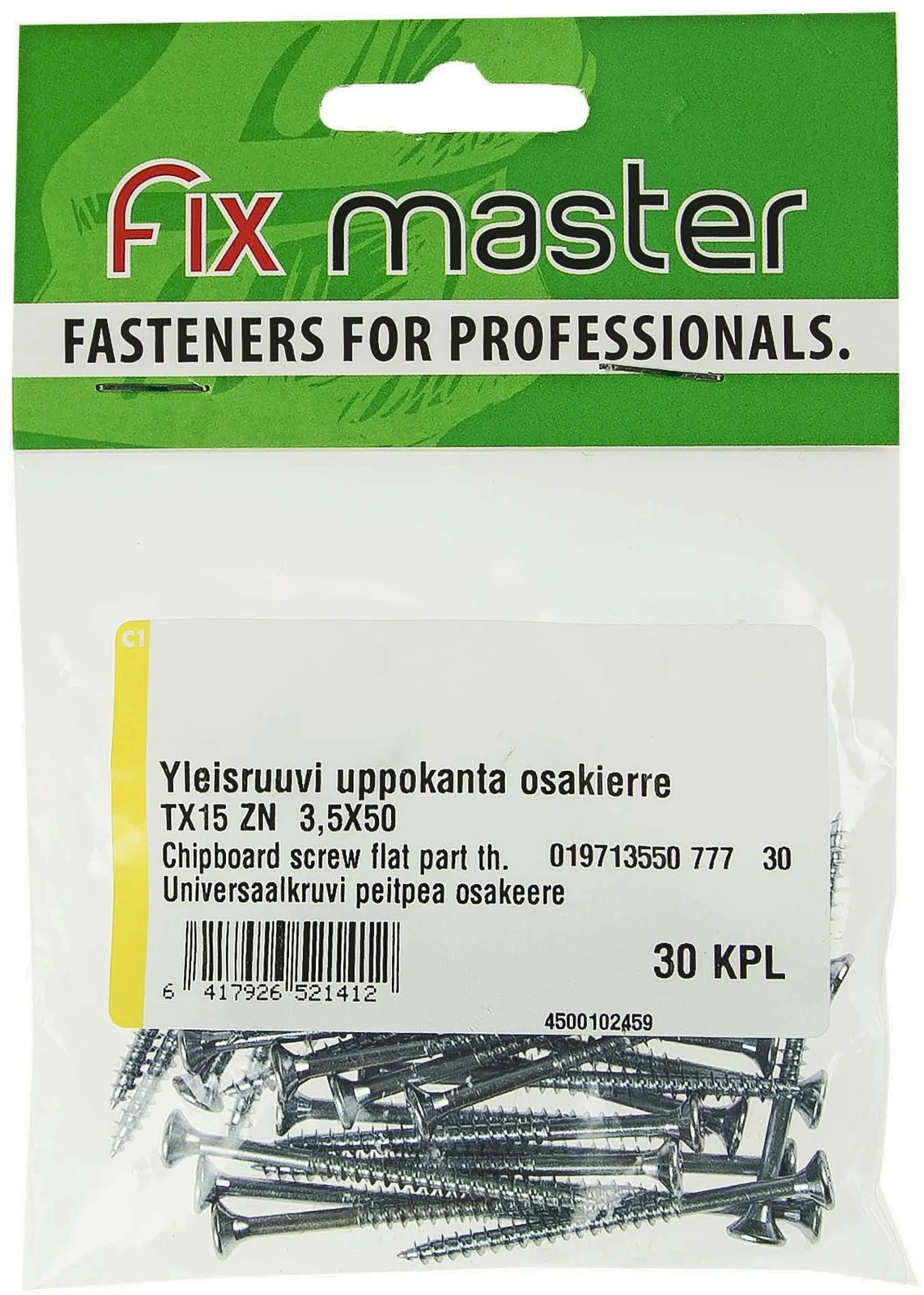 Fix Master yleisruuvi uppokanta osakierre torx15 3,5X50 sinkitty 30kpl