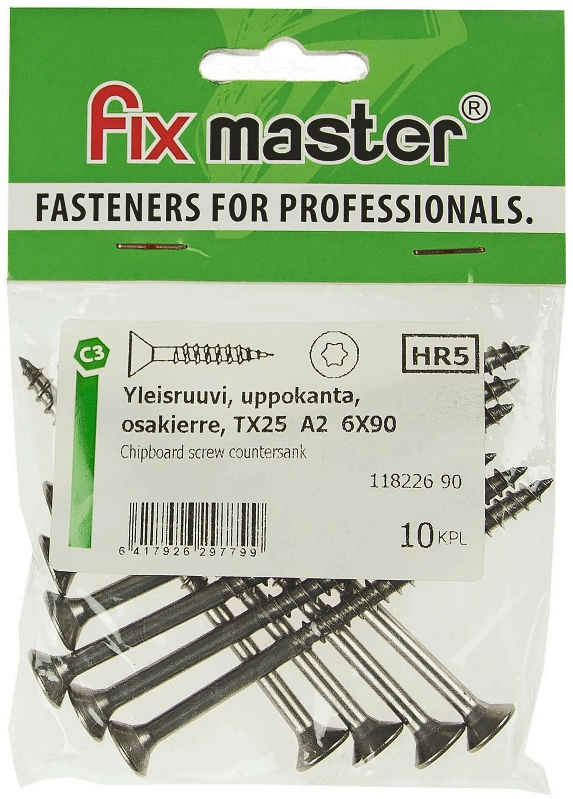 Fix Master yleisruuvi uppokanta osakierre 6,0X90 torx25 A2 10kpl