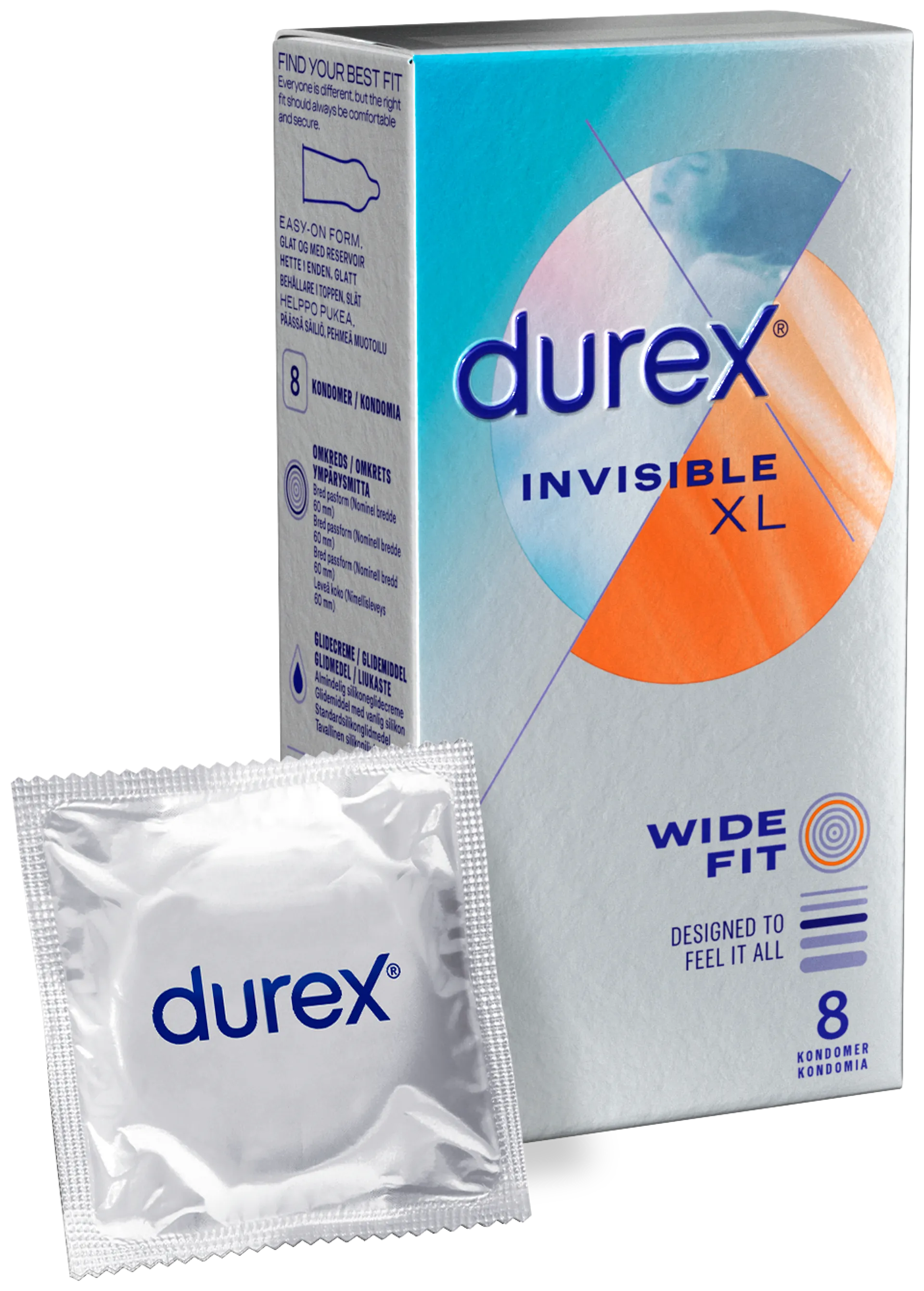 Durex Invisible XL Wide Fit Kondomi 8kpl