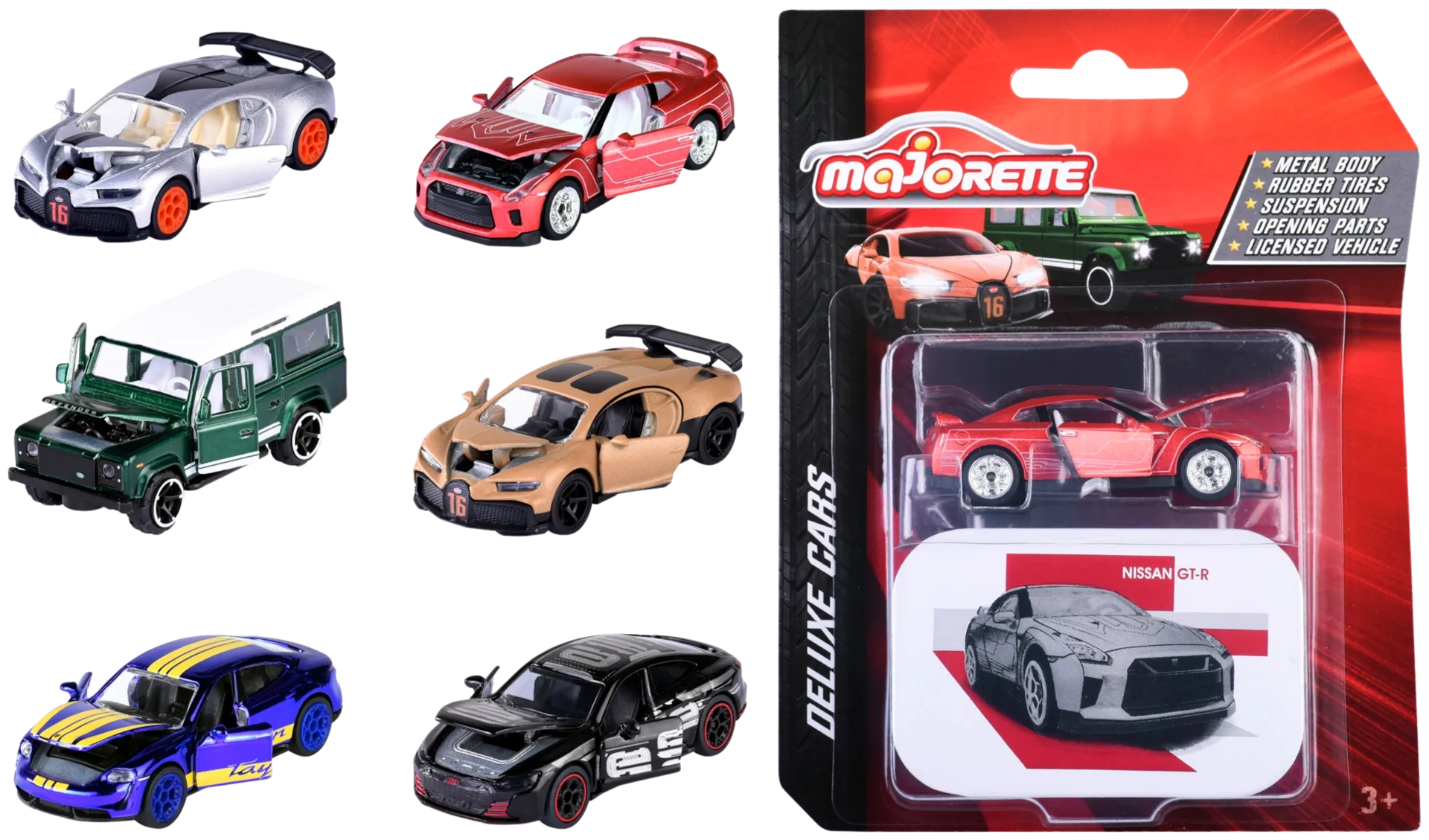 Majorette Deluxe-sarja 1:64, metallivaletut pikkuautot, 7,5 cm, useita erilaisia, myydään yksittäin - 1