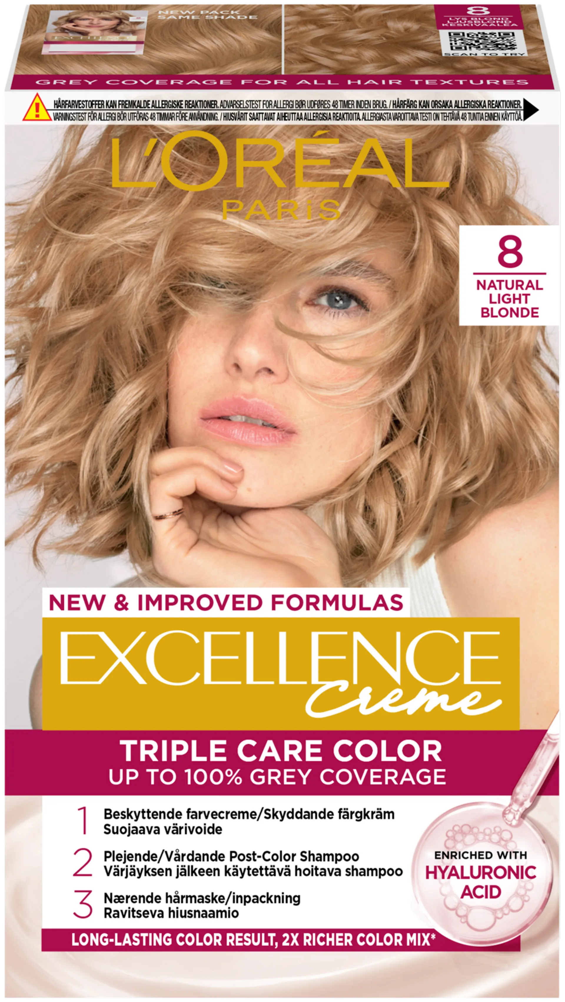 L'Oréal Paris Excellence Creme 8 Natural Light Blonde Keskivaalea kestoväri 1kpl